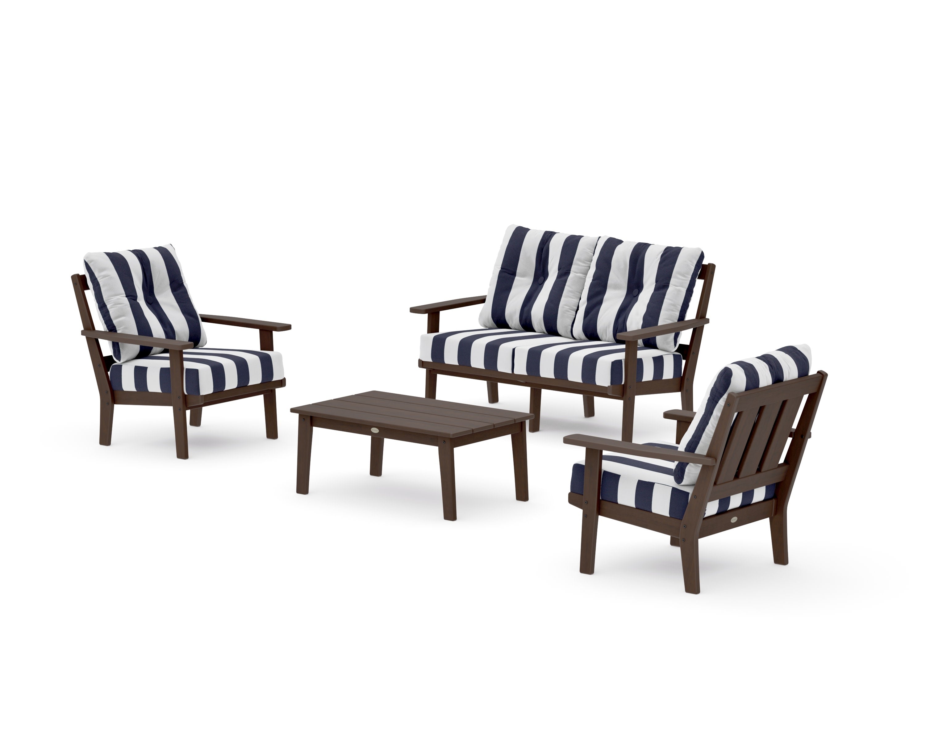 Oxford 4-Piece Deep Seating Set with Loveseat in Kona / Cabana Stripe Navy