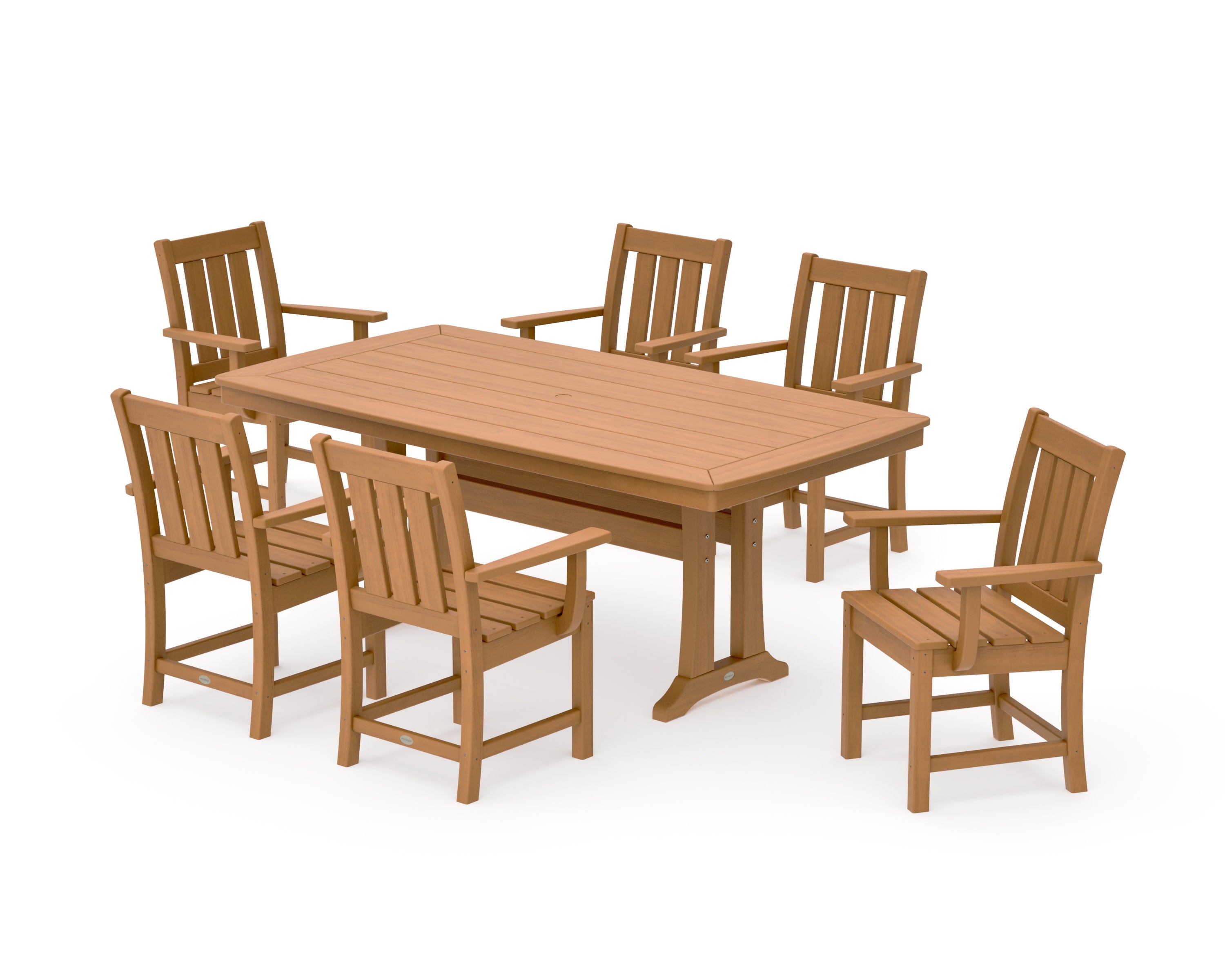 Oxford Arm Chair 7-Piece Dining Set with Trestle Legs in Natural