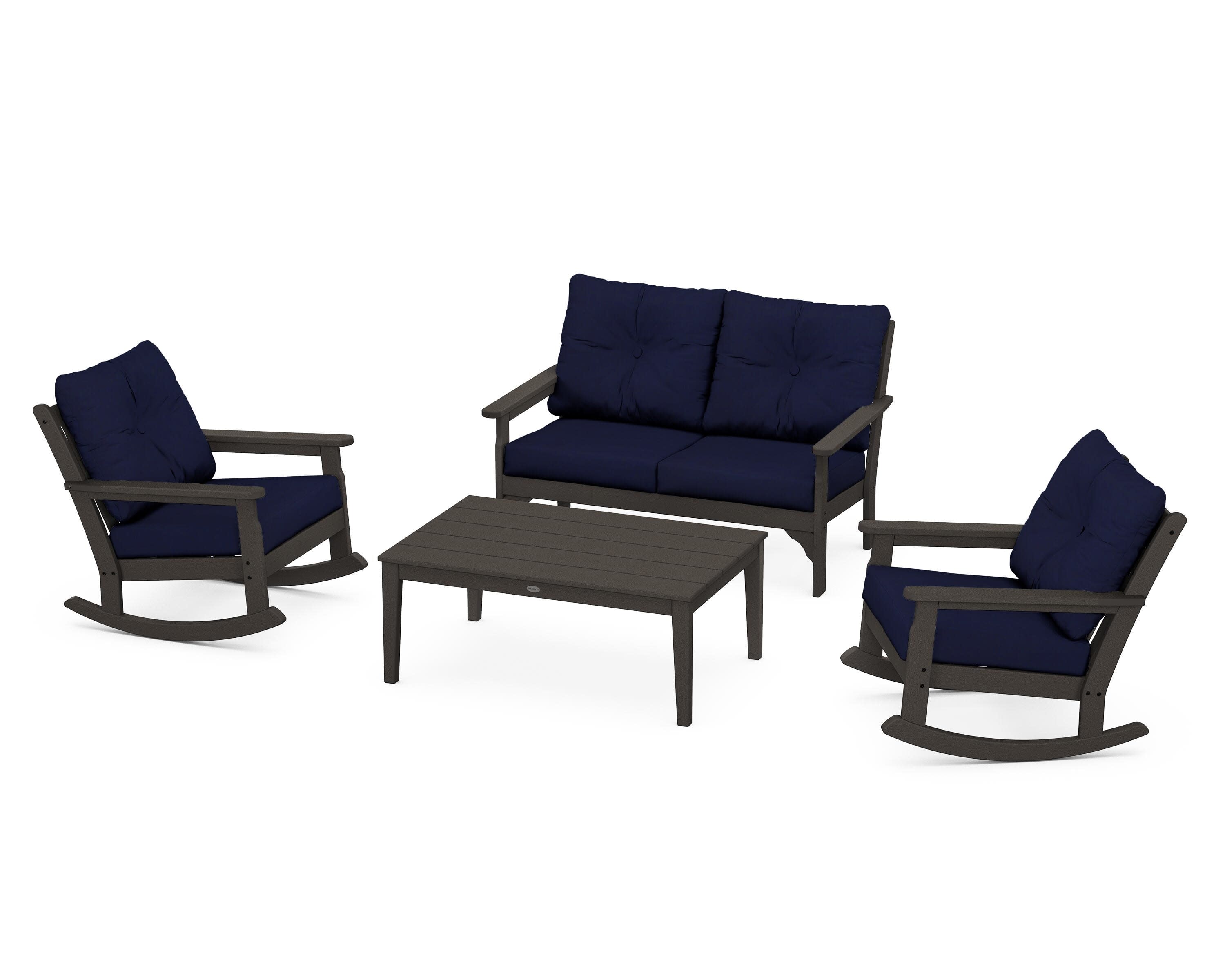 Vineyard 4-Piece Deep Seating Rocking Chair Set in Vintage Coffee / Navy