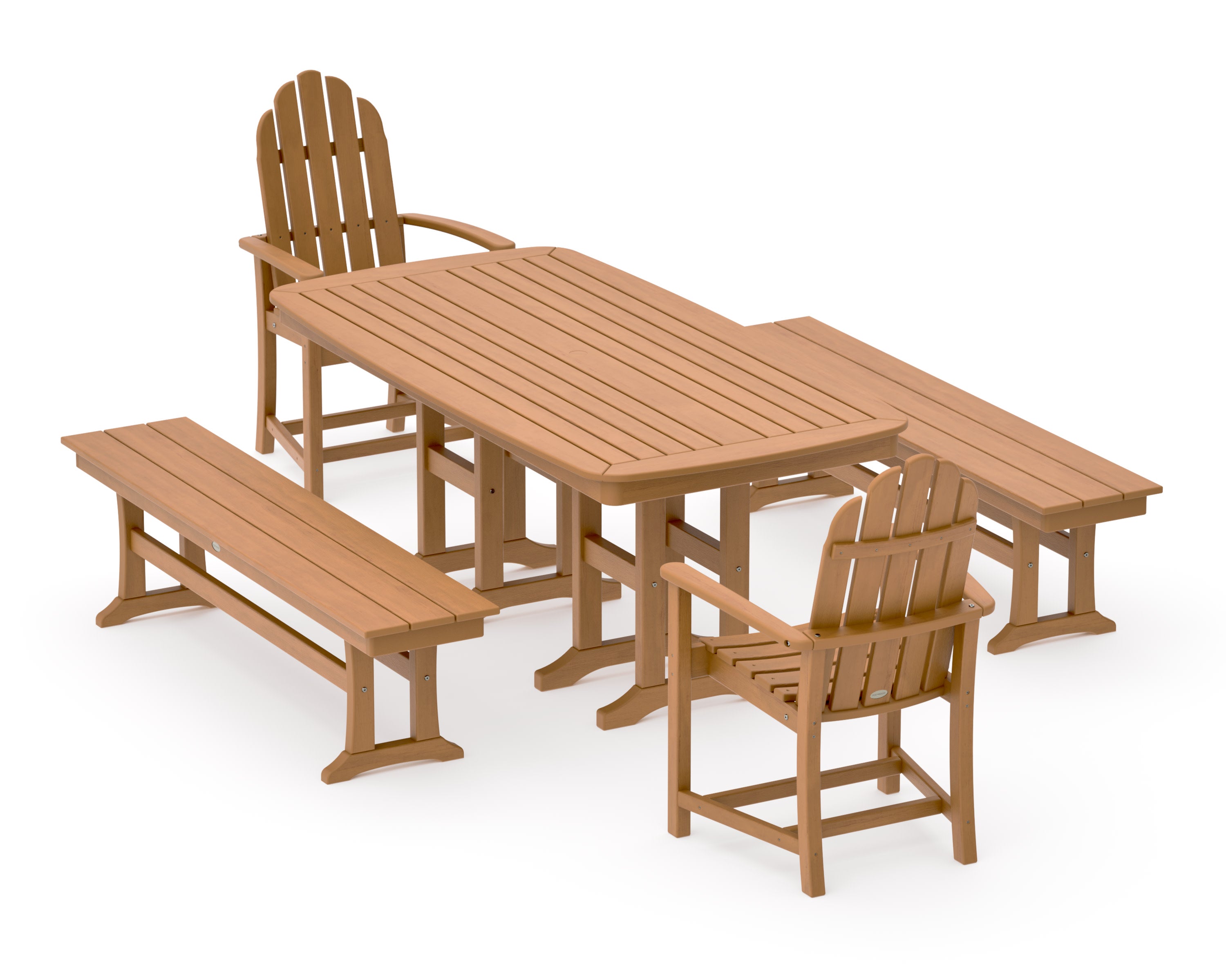 Classic Adirondack 5-Piece Dining Set with Benches in Natural