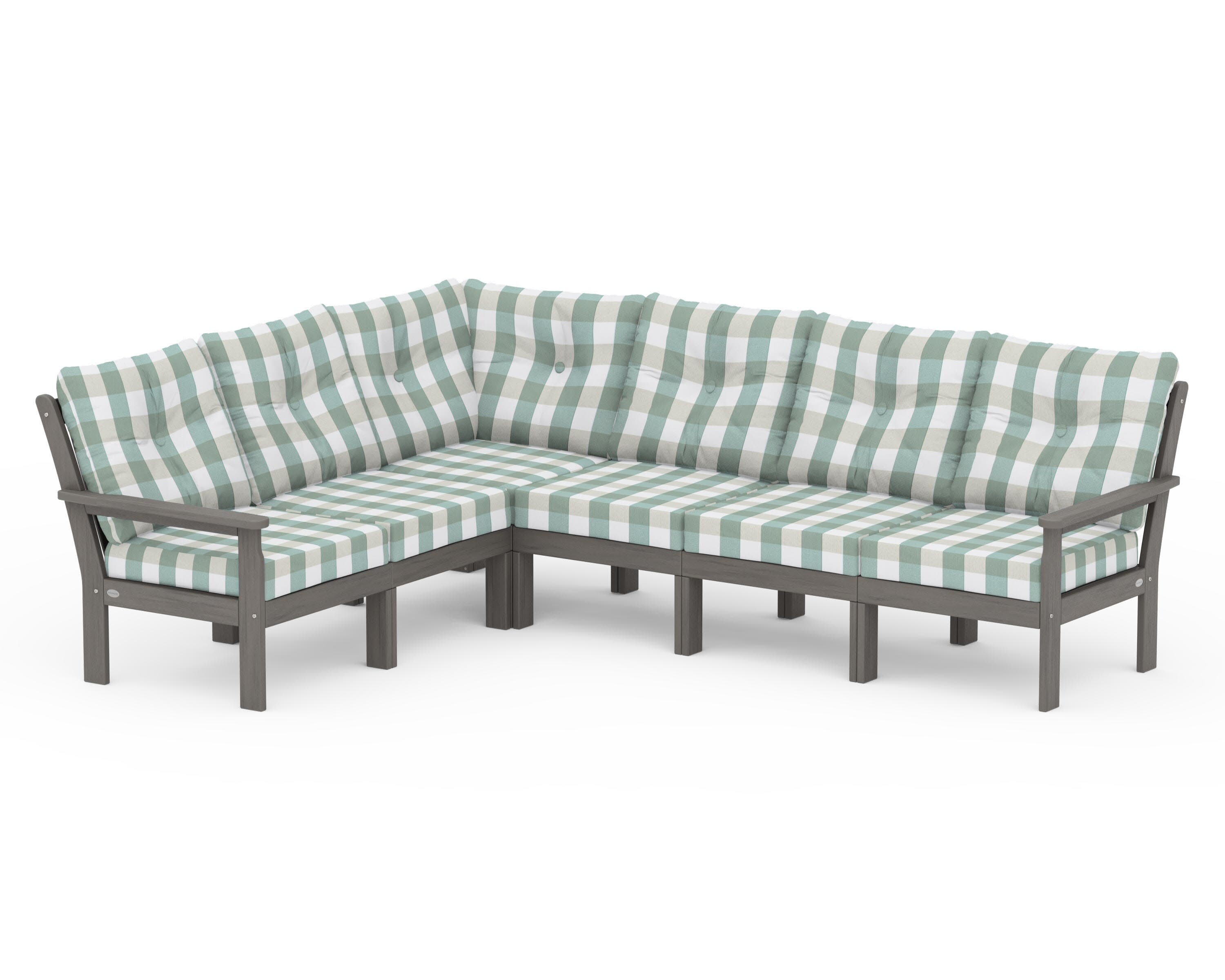 Vineyard 6-Piece Sectional in Driftwood / Buffalo Plaid Glacier Spa