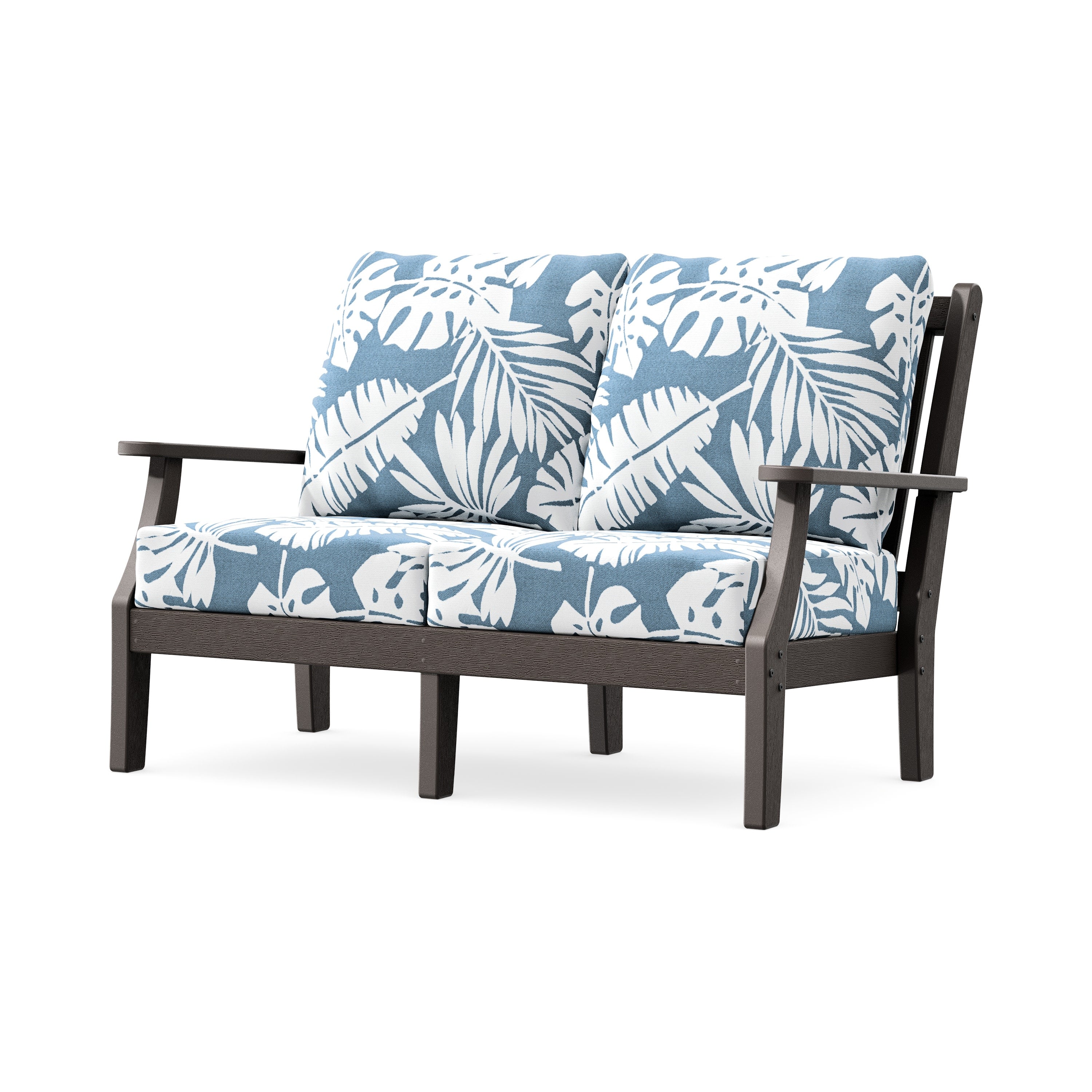 Wovendale Deep Seating Loveseat in Vintage Coffee / Leaf Sky Blue