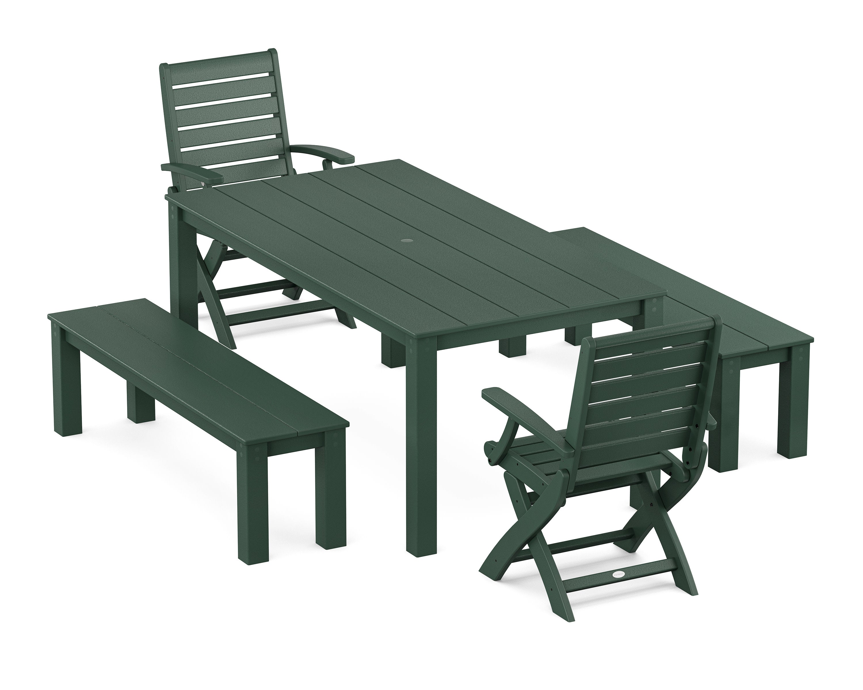 Signature Folding Chair 5-Piece Parsons Dining Set with Benches in Green
