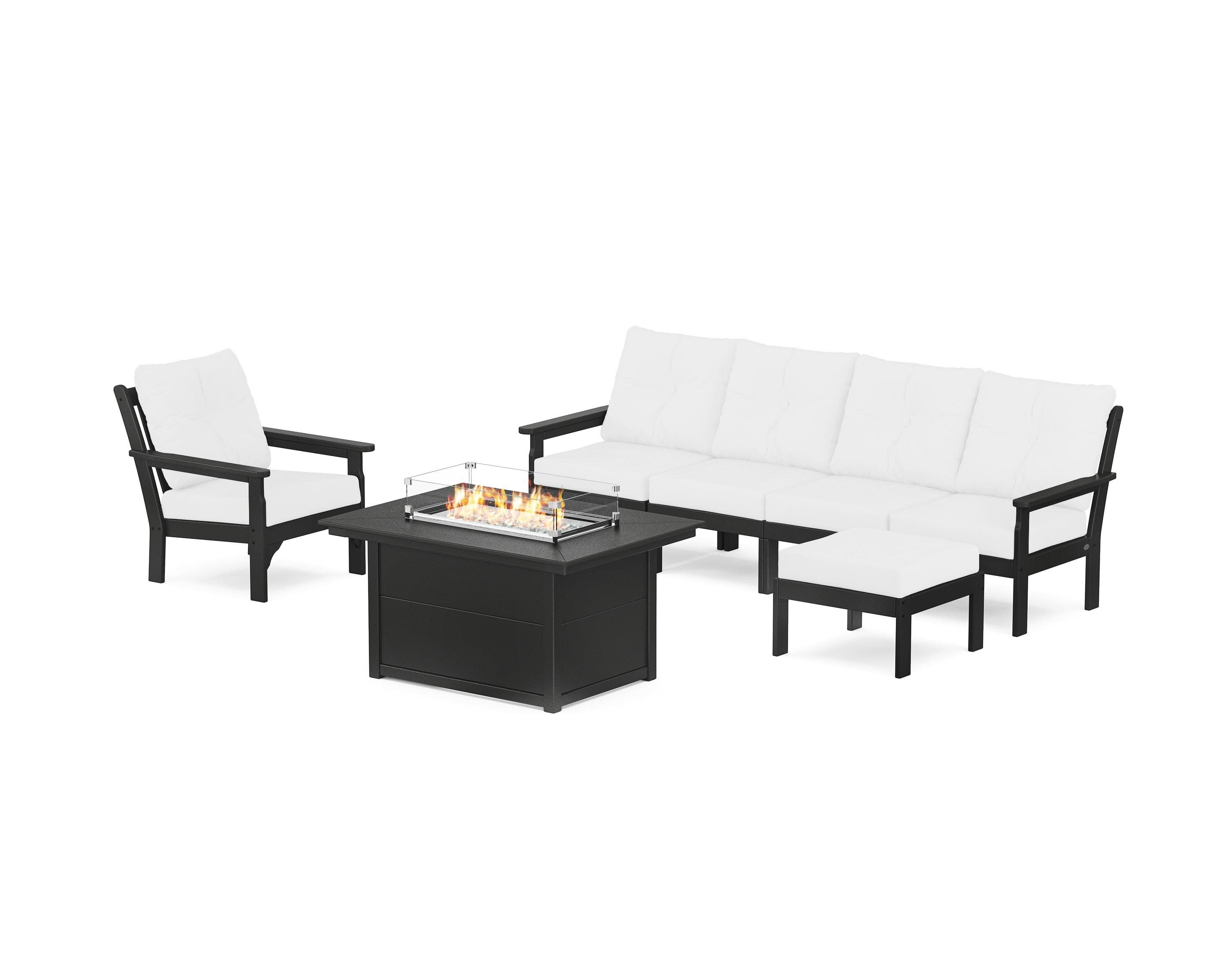Vineyard Sectional Lounge and Fire Pit Set in Black / Natural