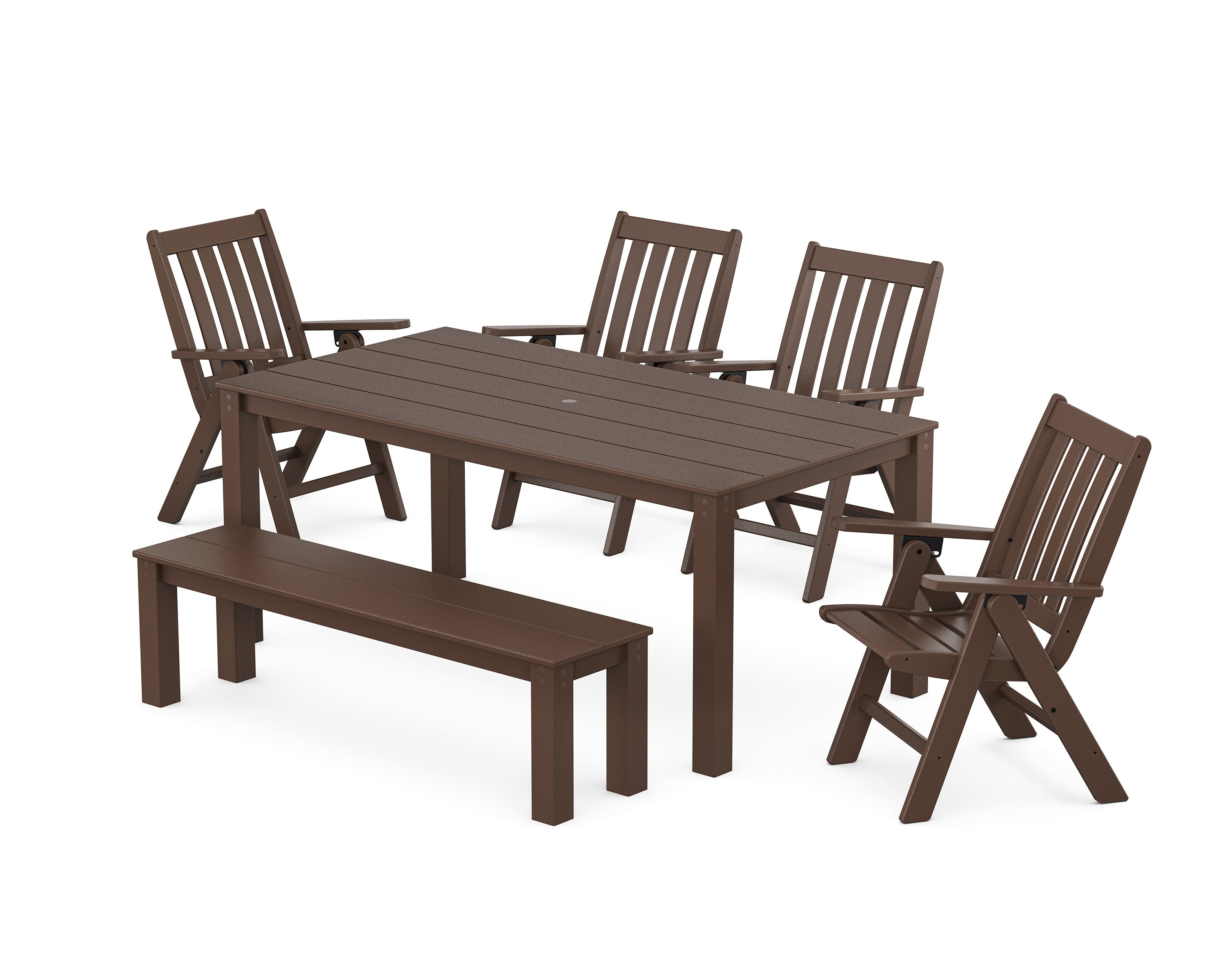 Vineyard Folding Chair 6-Piece Parsons Dining Set with Bench in Mahogany