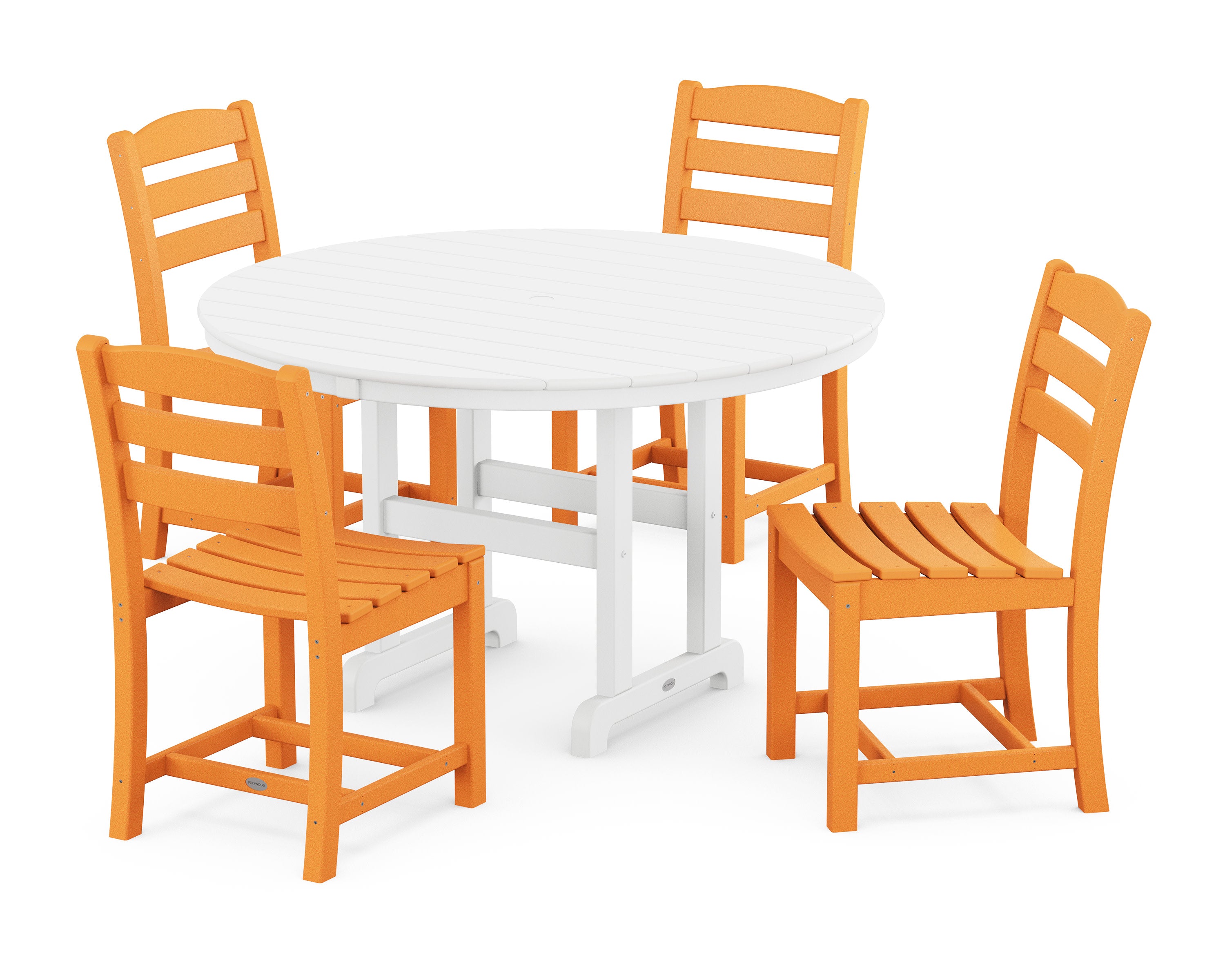 La Casa Caf Side Chair 5-Piece Round Farmhouse Dining Set in Tangerine / White