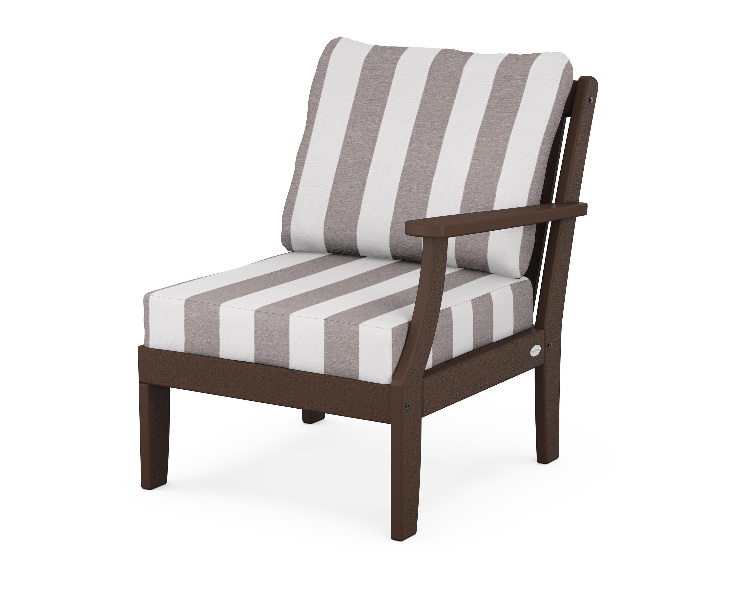 Braxton Modular Right Arm Chair in Mahogany / Cabana Stripe Grey Mist