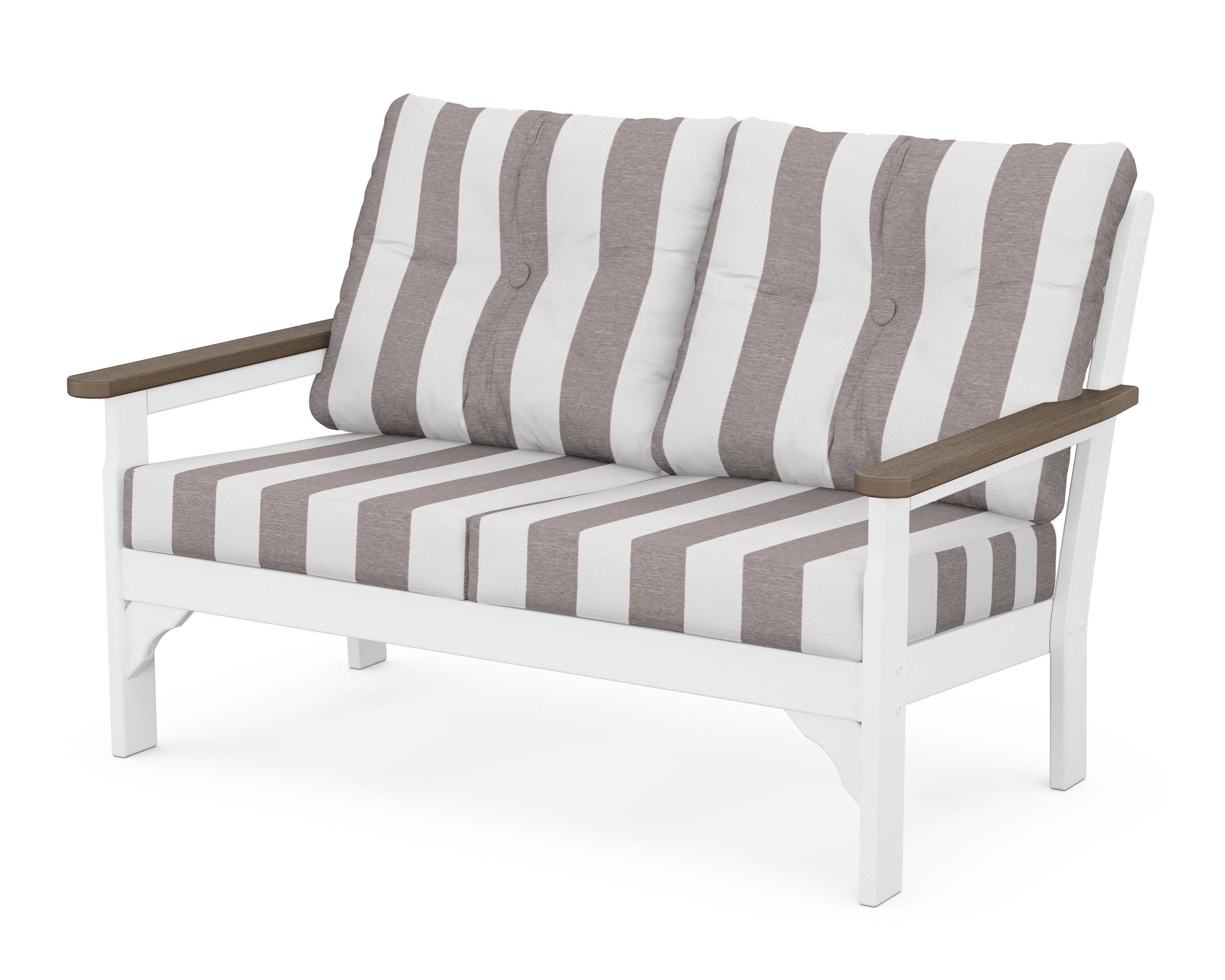 Vineyard Deep Seating Loveseat in White / Kona / Cabana Stripe Grey Mist