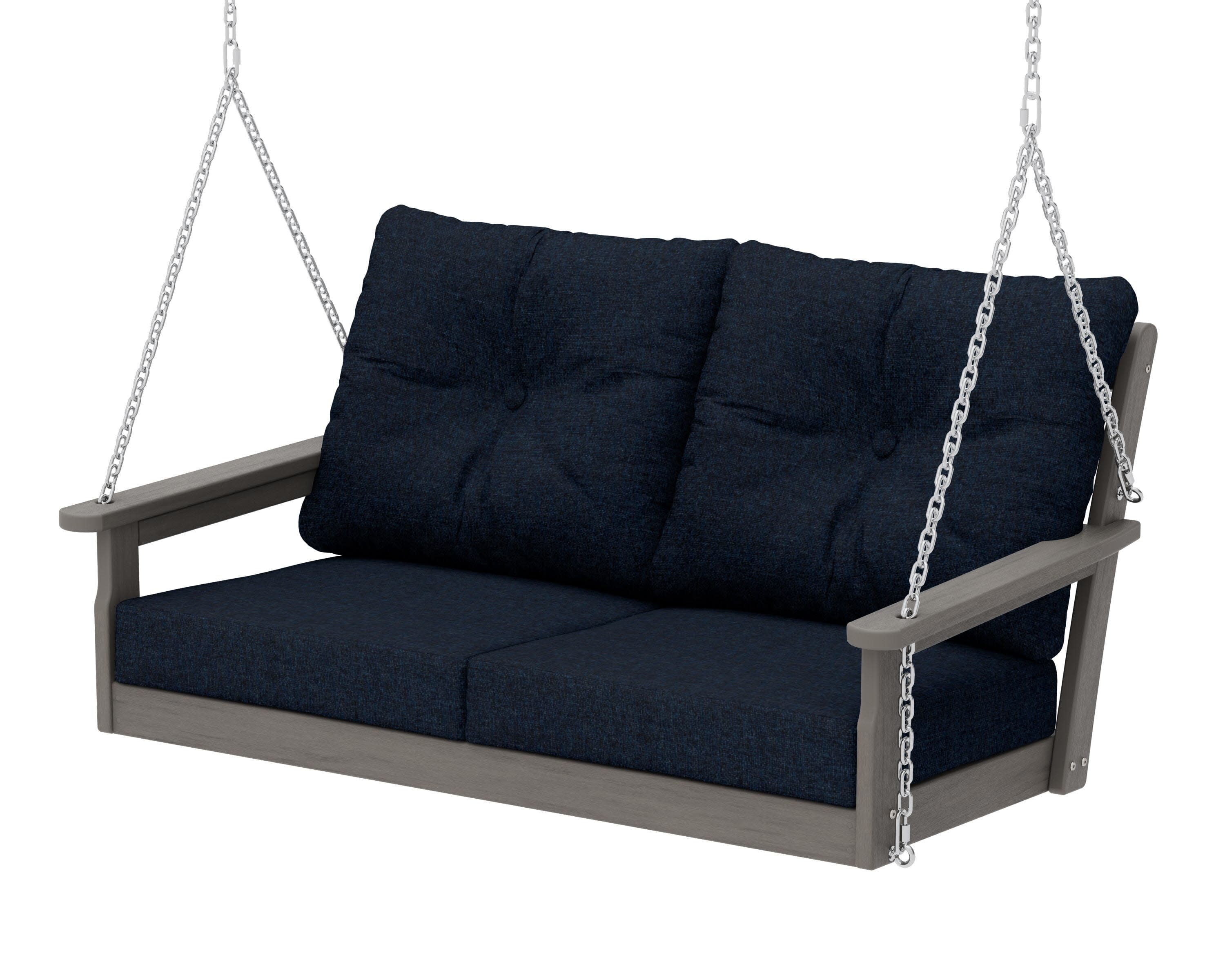 Vineyard Deep Seating Swing in Driftwood / Marine Indigo