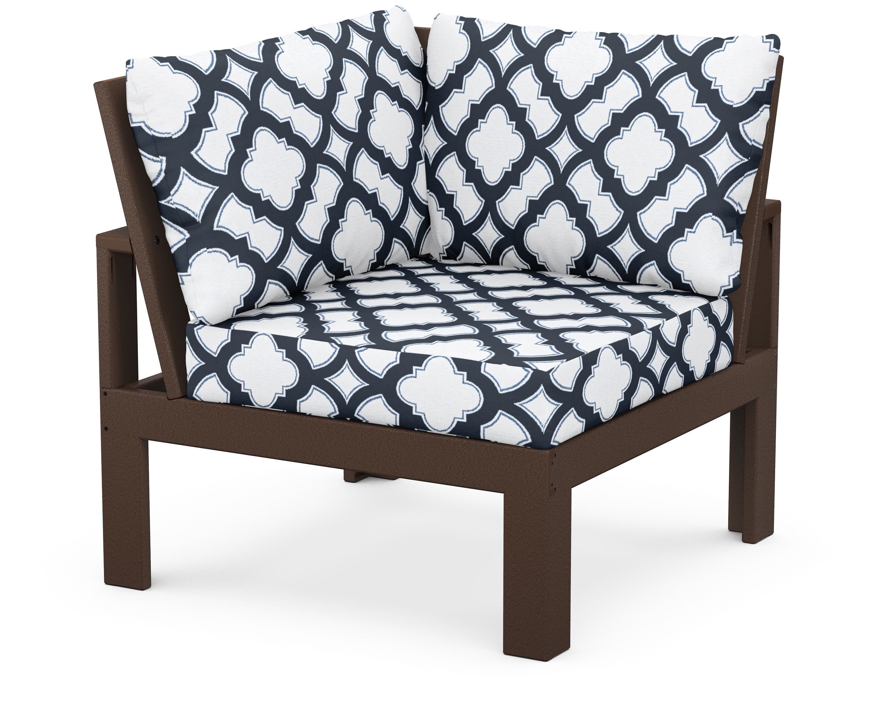 Modular Corner Chair in Mahogany / Trellis Marine Indigo