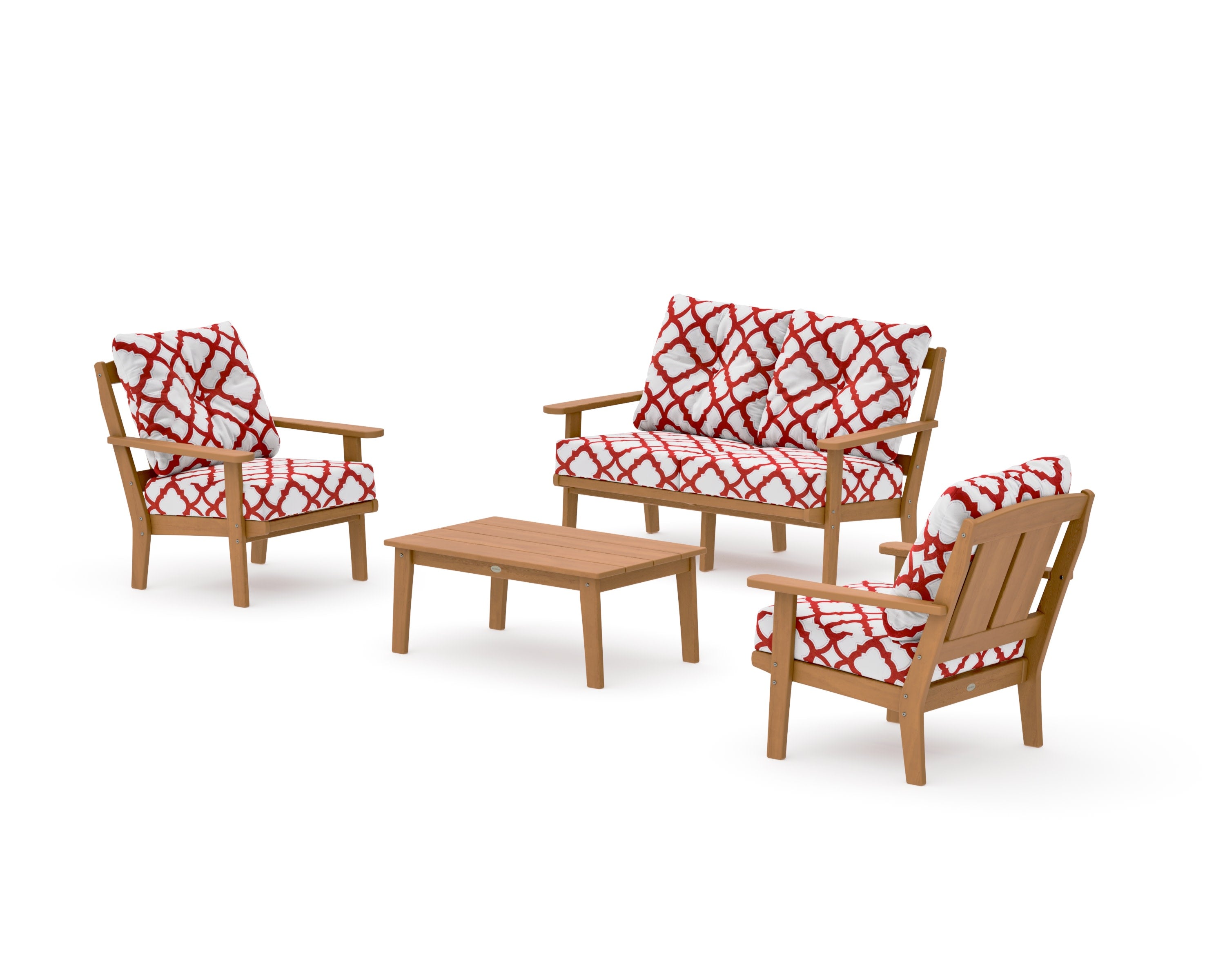 Mission 4-Piece Deep Seating Set with Loveseat in Natural / Trellis Crimson