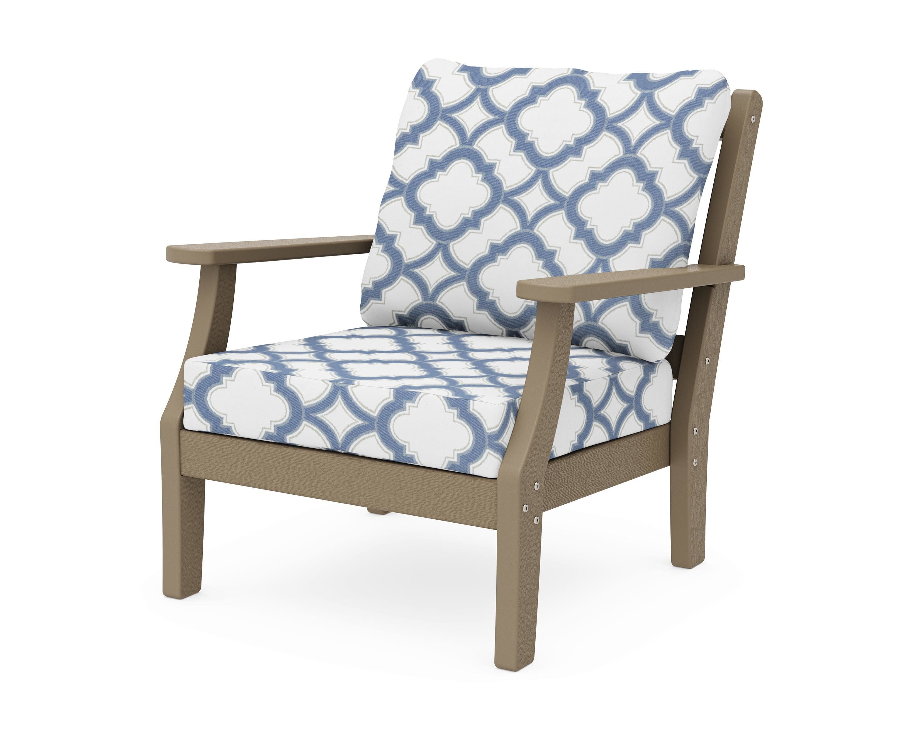 Chinoiserie Deep Seating Chair in Vintage Sahara / Trellis Sky Blue