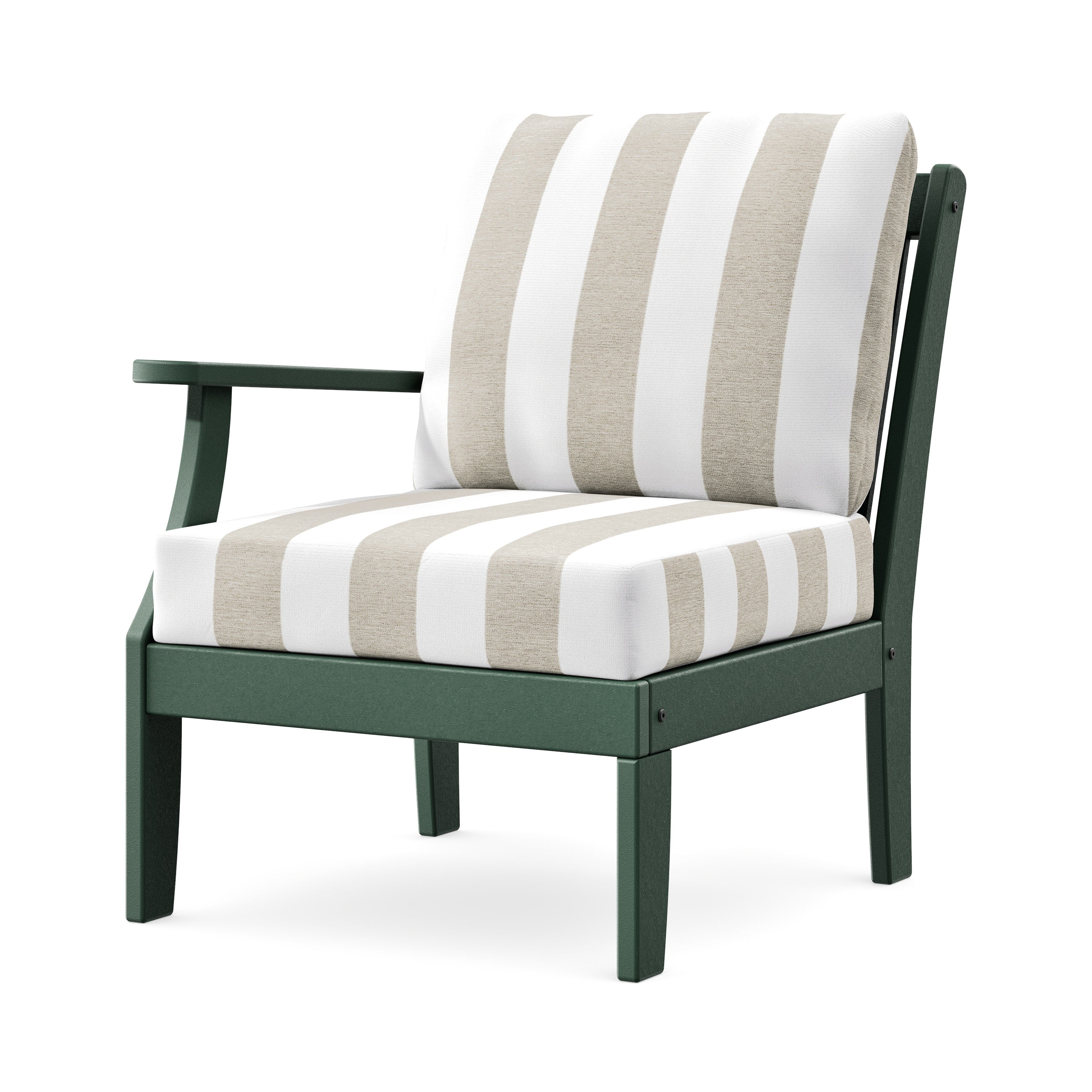 Braxton Modular Left Arm Chair in Green / Cabana Stripe Dune Burlap