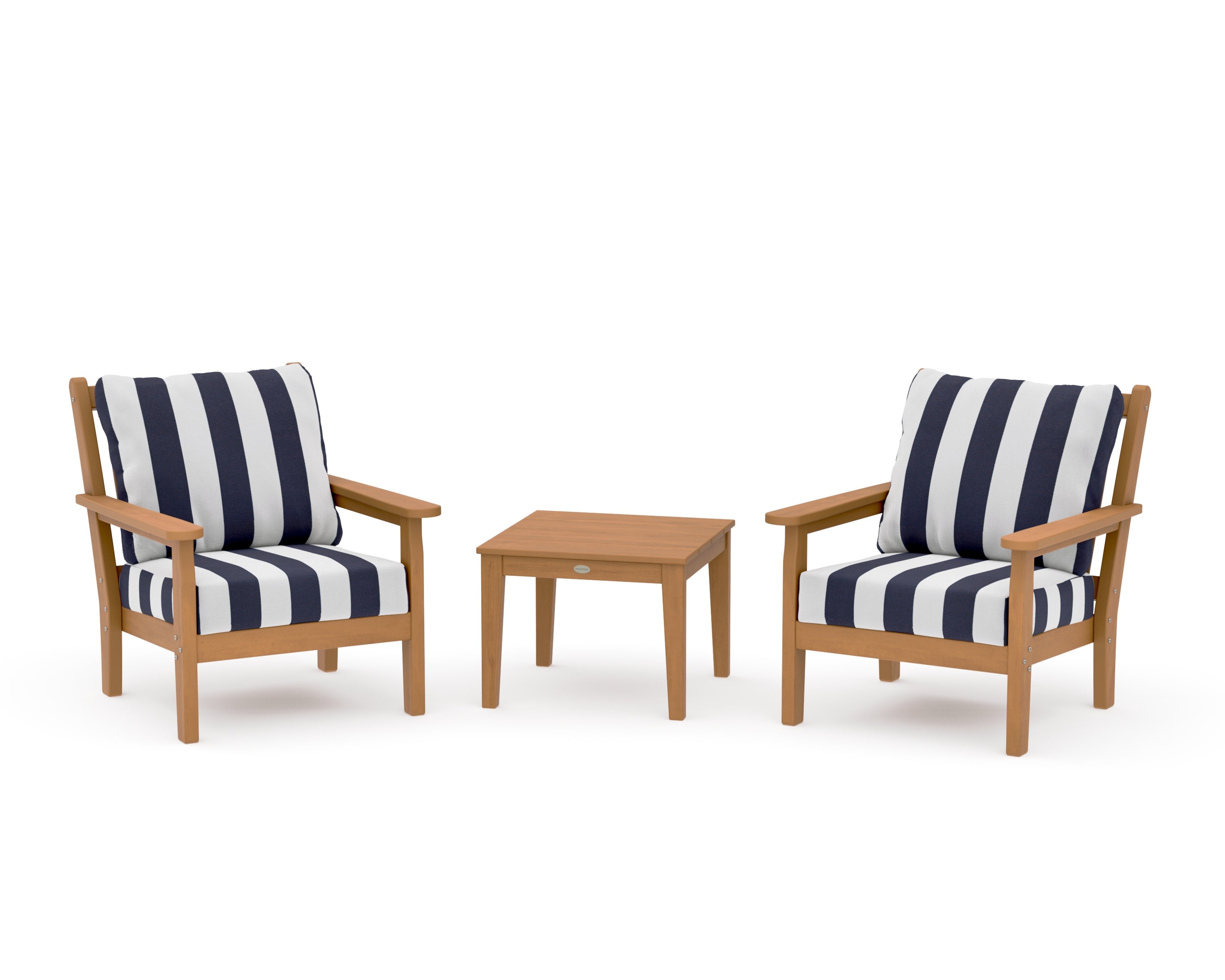 Chippendale 3-Piece Deep Seating Set in Natural / Cabana Stripe Navy