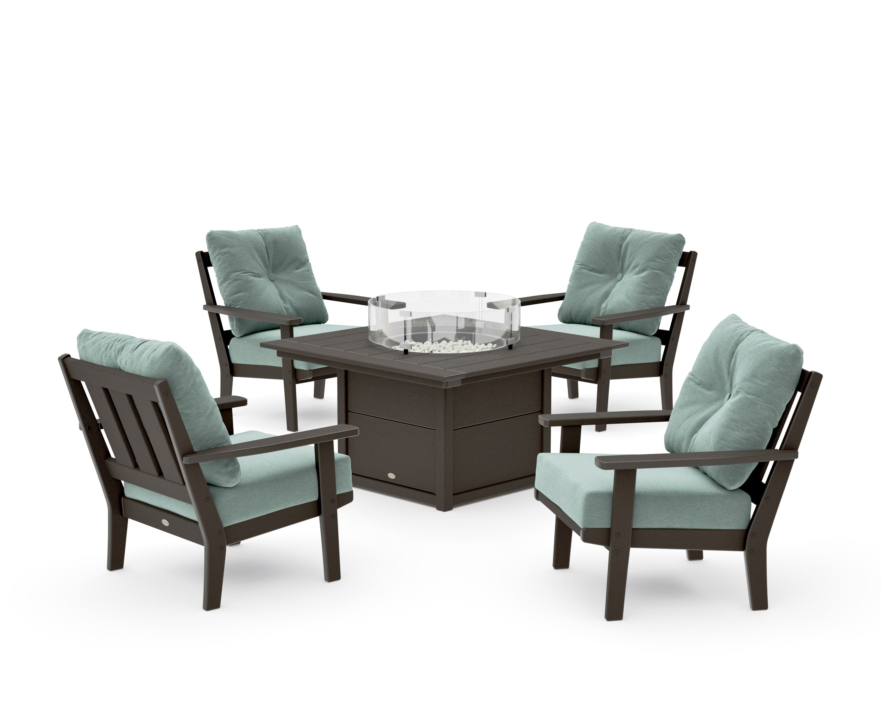 Oxford 5-Piece Deep Seating Set with Fire Pit Table in Vintage Coffee / Glacier Spa