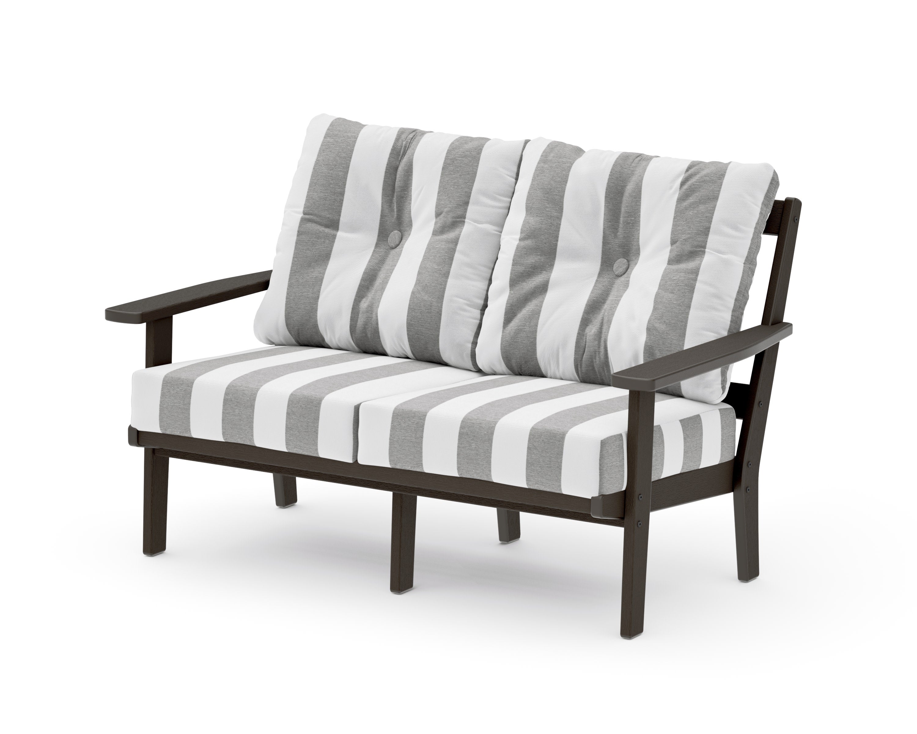 Oxford Deep SeatingLoveseat in Vintage Coffee / Cabana Stripe Grey Mist