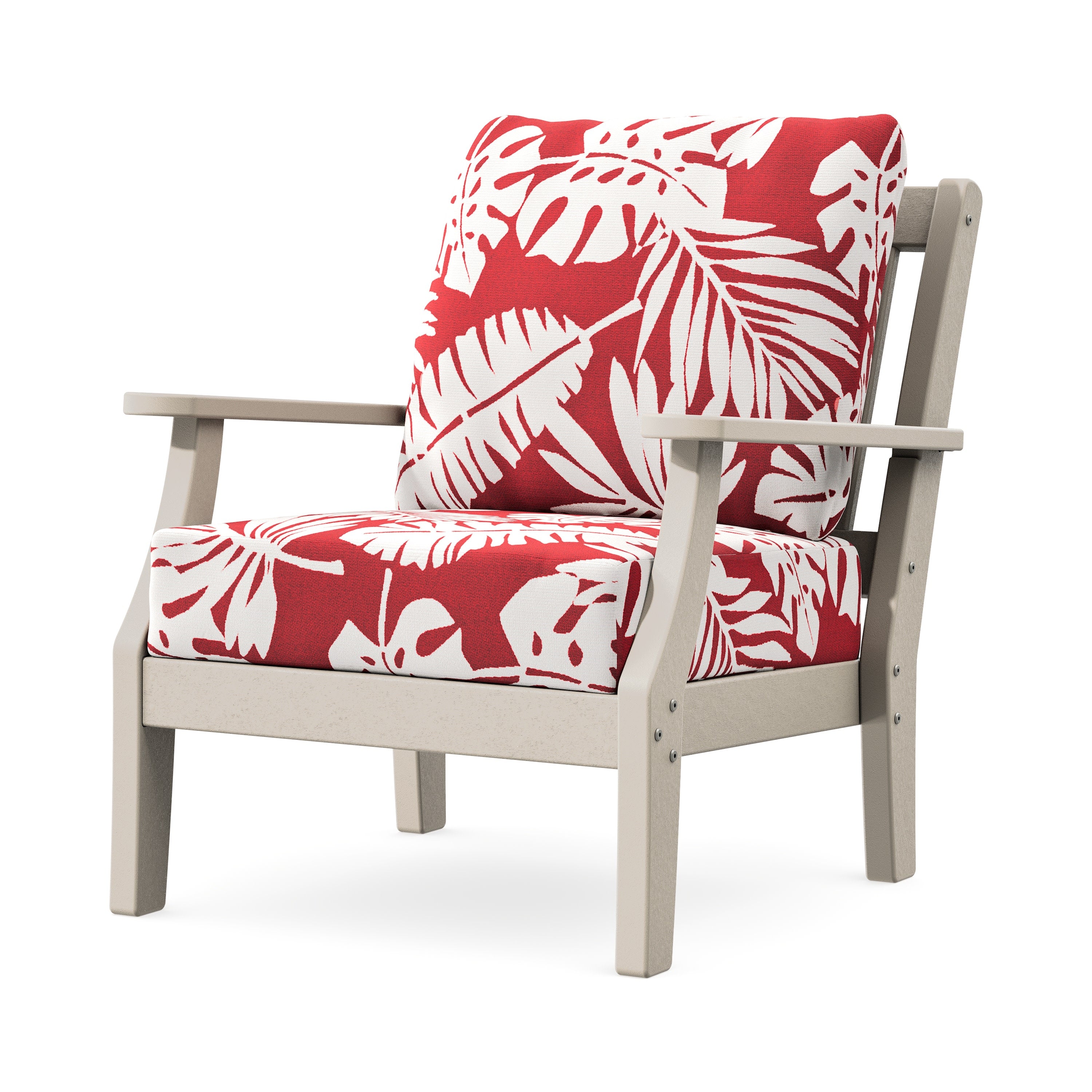 Chinoiserie Deep Seating Chair in Sand / Leaf Crimson