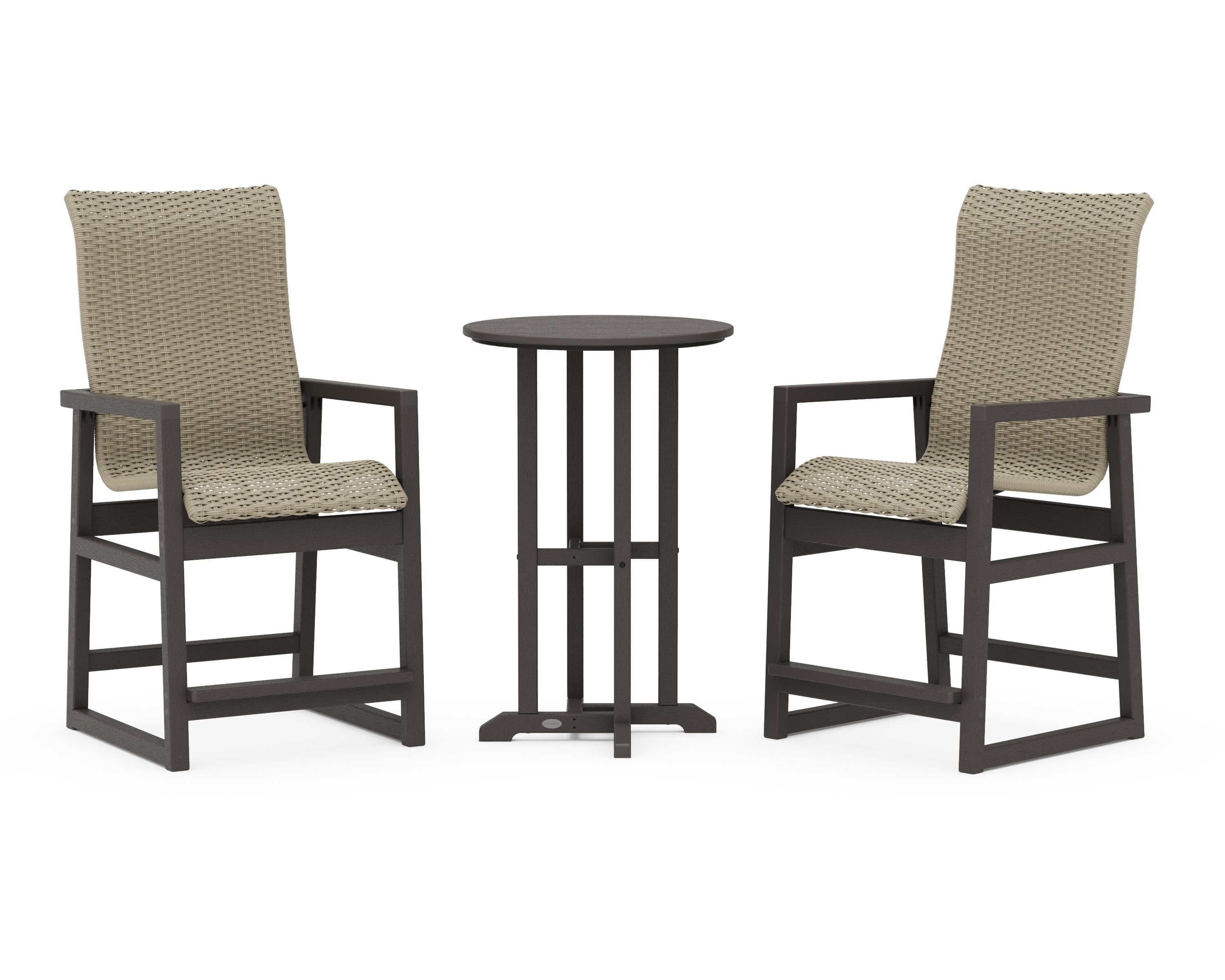 EDGE Woven Highback 3-Piece Farmhouse Counter Set in Vintage Coffee / Dune Grass