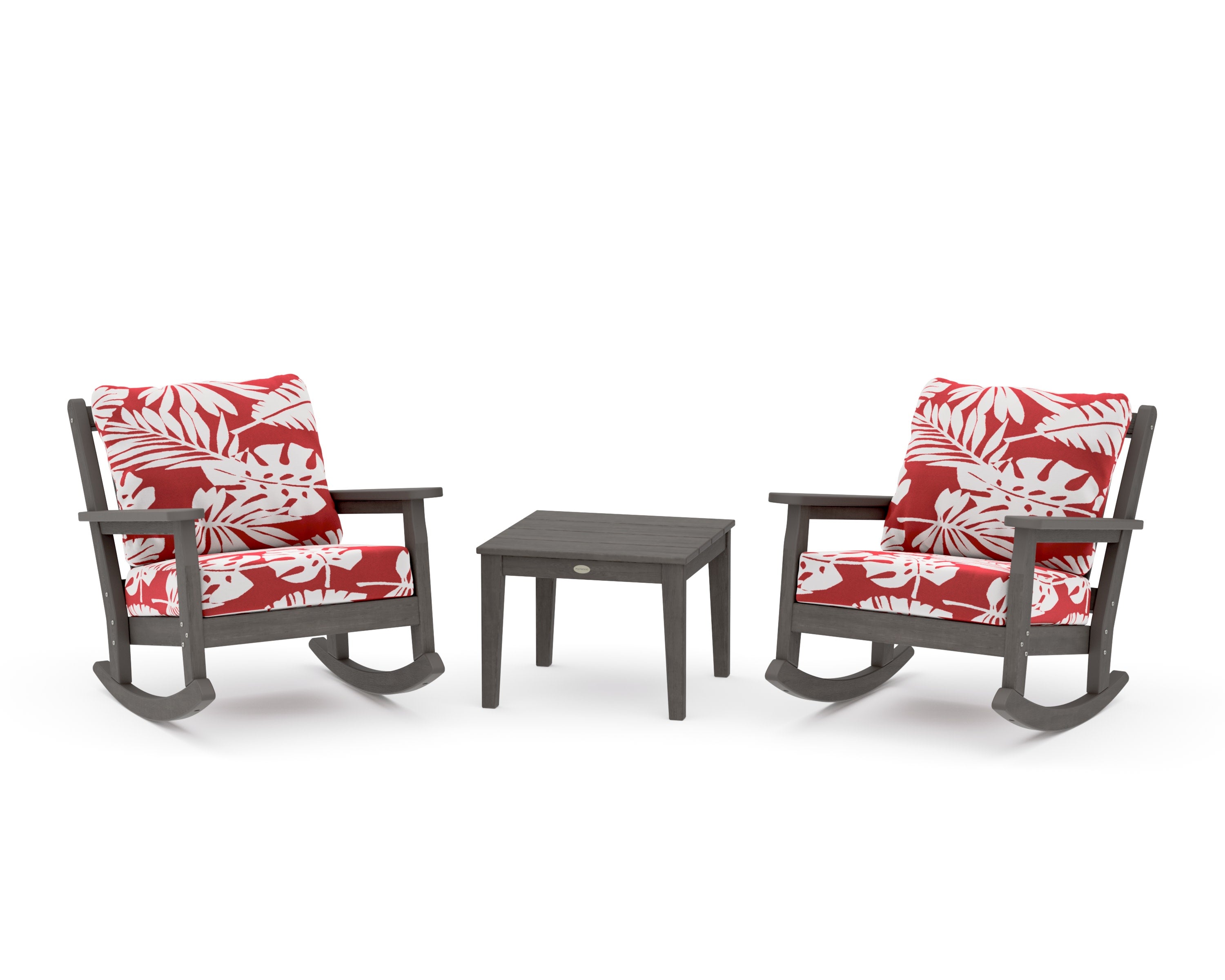 Chippendale 3-Piece Deep Seating Rocker Set in Driftwood / Leaf Crimson