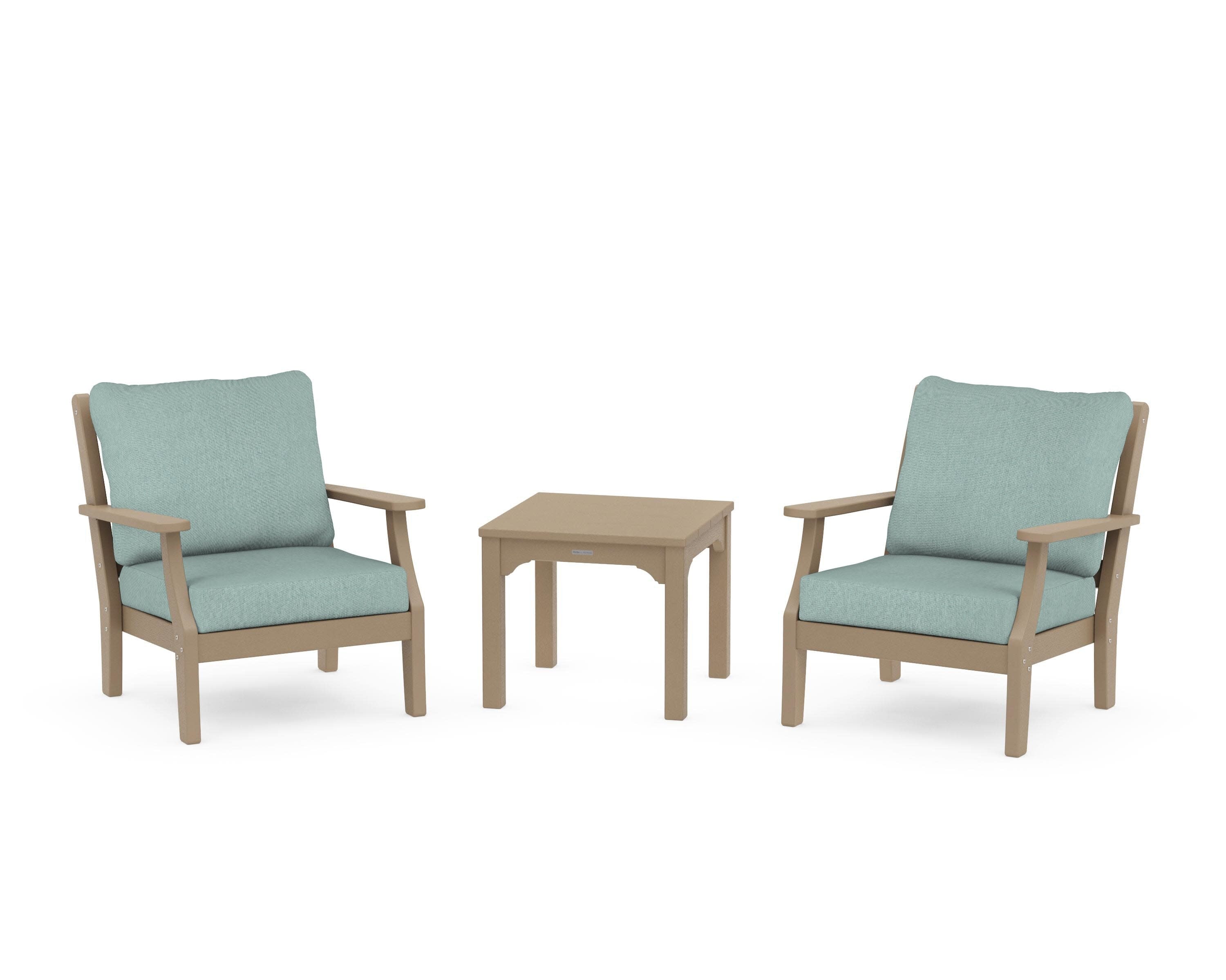 Chinoiserie 3-Piece Deep Seating Set in Vintage Sahara / Glacier Spa