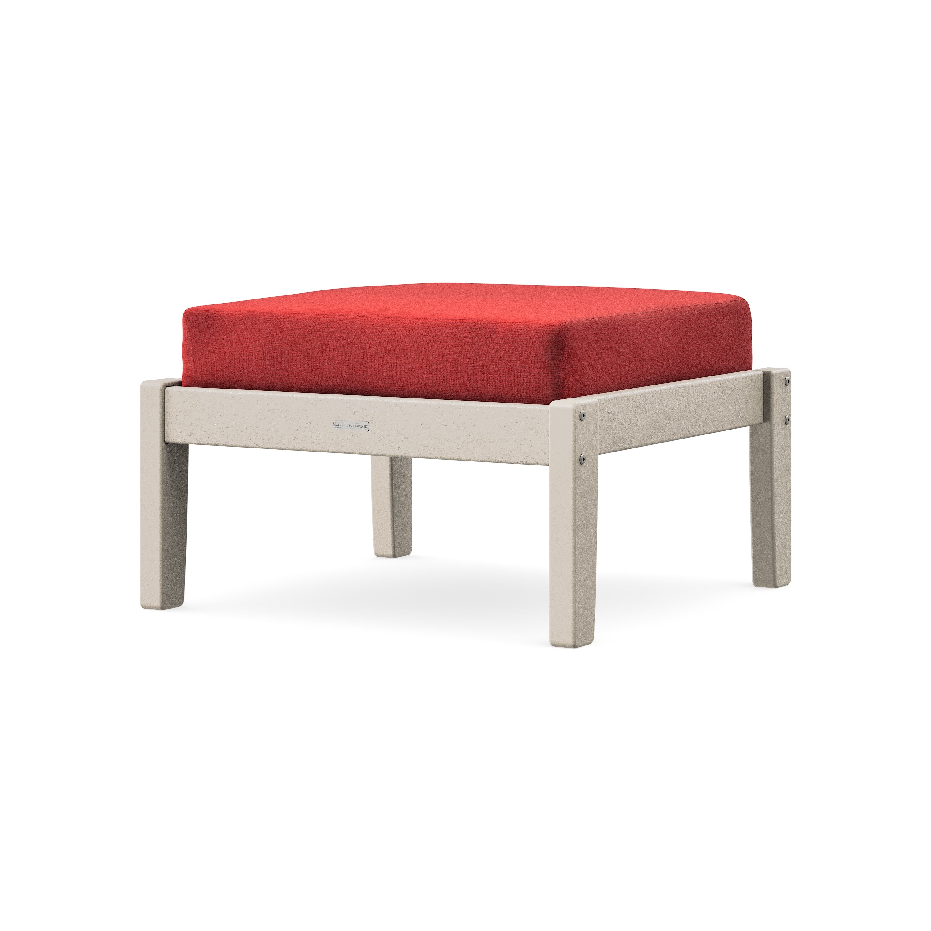 Chinoiserie Deep Seating Ottoman in Sand / Crimson Linen