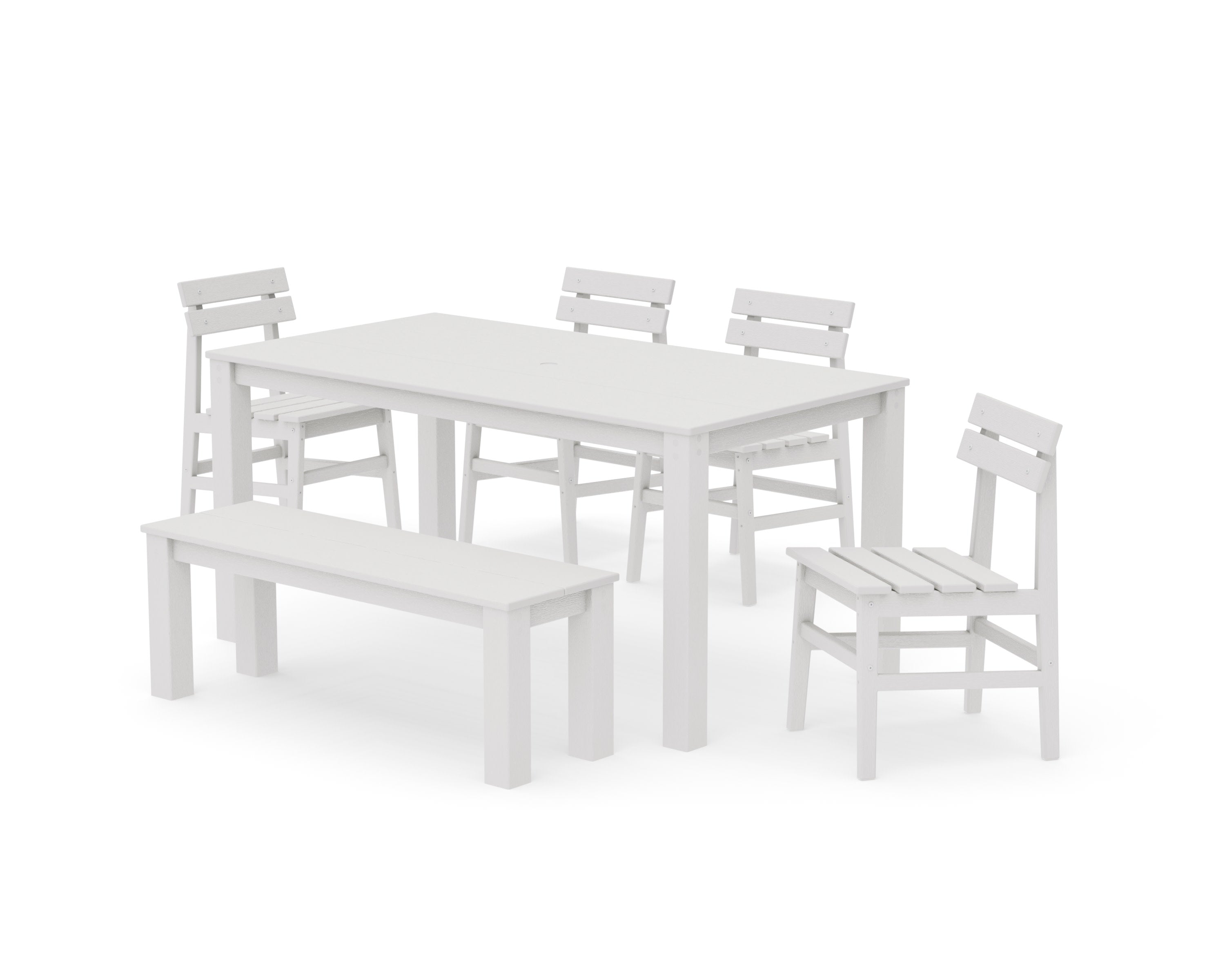 Modern Studio Plaza Chair 6-Piece Parsons Dining Set with Bench in Vintage White