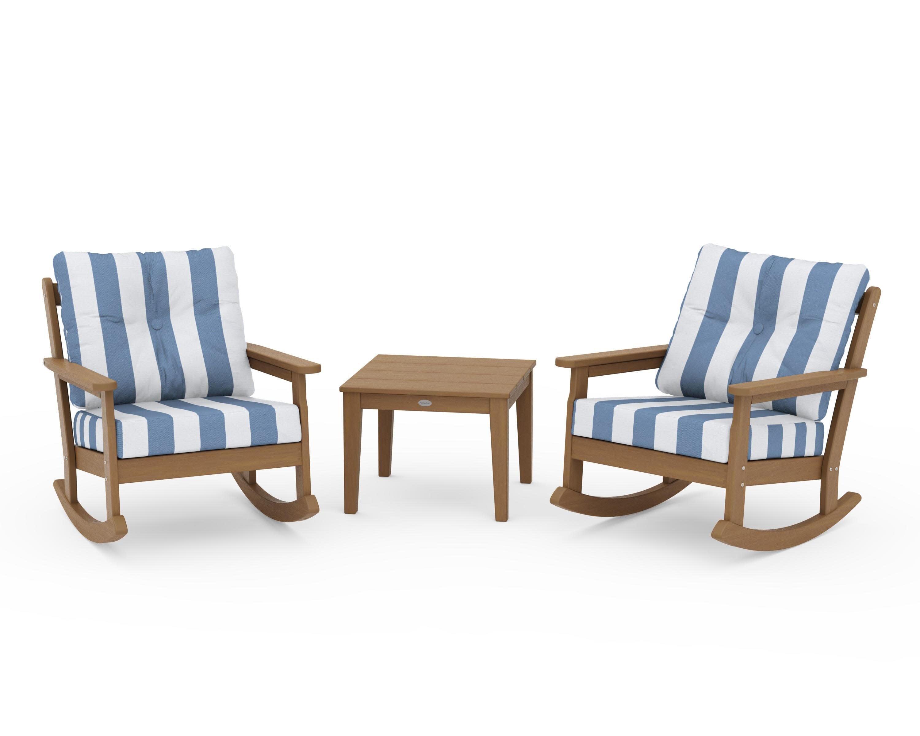Vineyard 3-Piece Deep Seating Rocker Set in Natural / Cabana Stripe Sky Blue