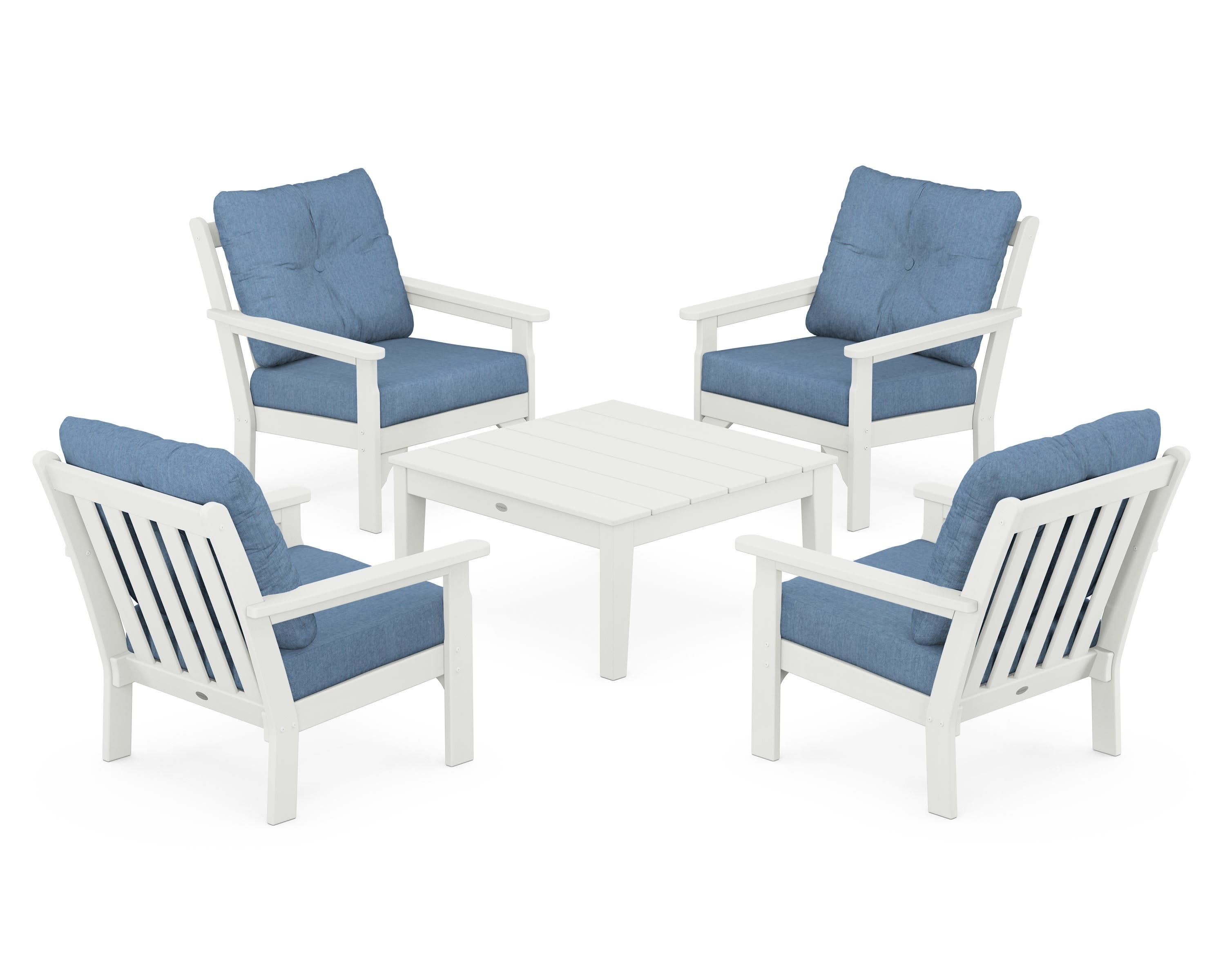 Vineyard 5-Piece Deep Seating Conversation Set in Vintage White / Sky Blue