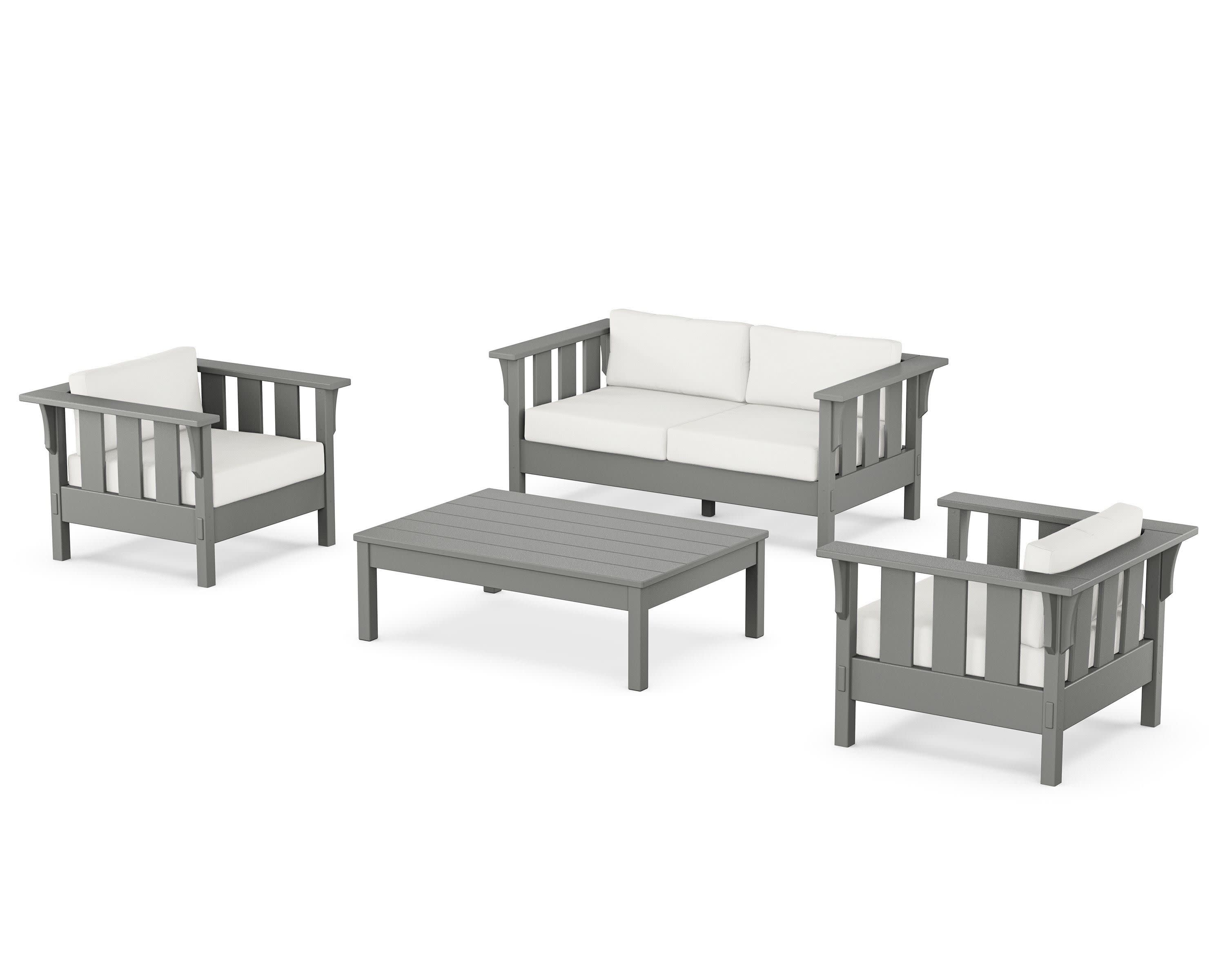 Acadia 4-Piece Deep Seating Set with Loveseat in Slate Grey / Natural Linen