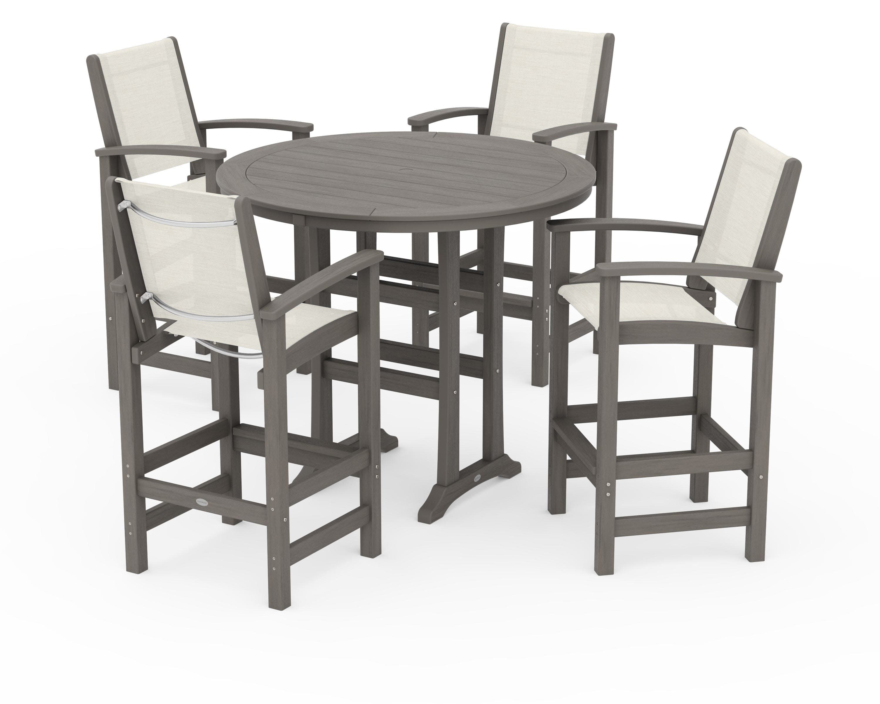 Coastal 5-Piece Nautical Trestle Bar Set in Driftwood / Parchment Sling