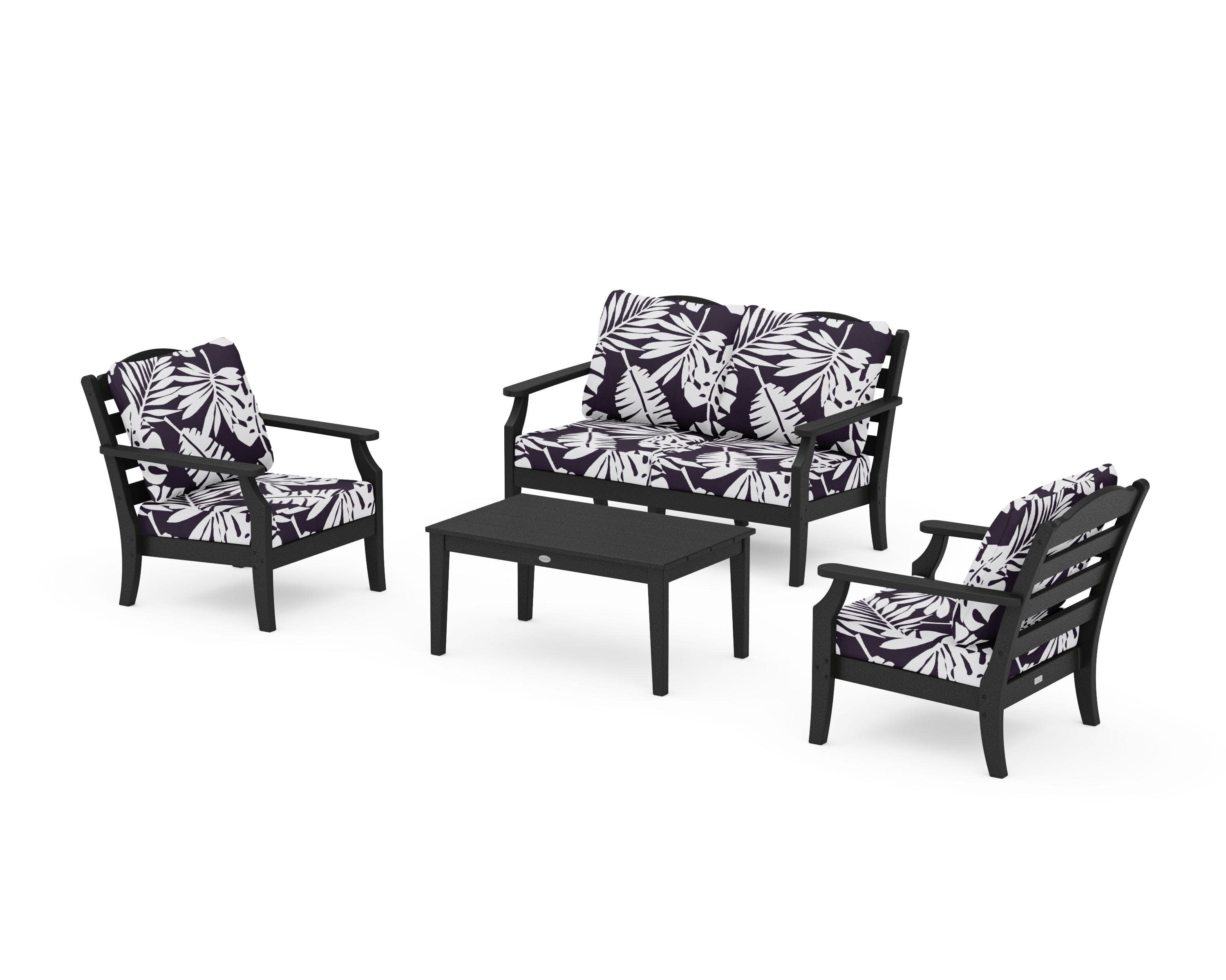 Savannah 4-Piece Deep Seating Set with Loveseat in Black / Leaf Navy