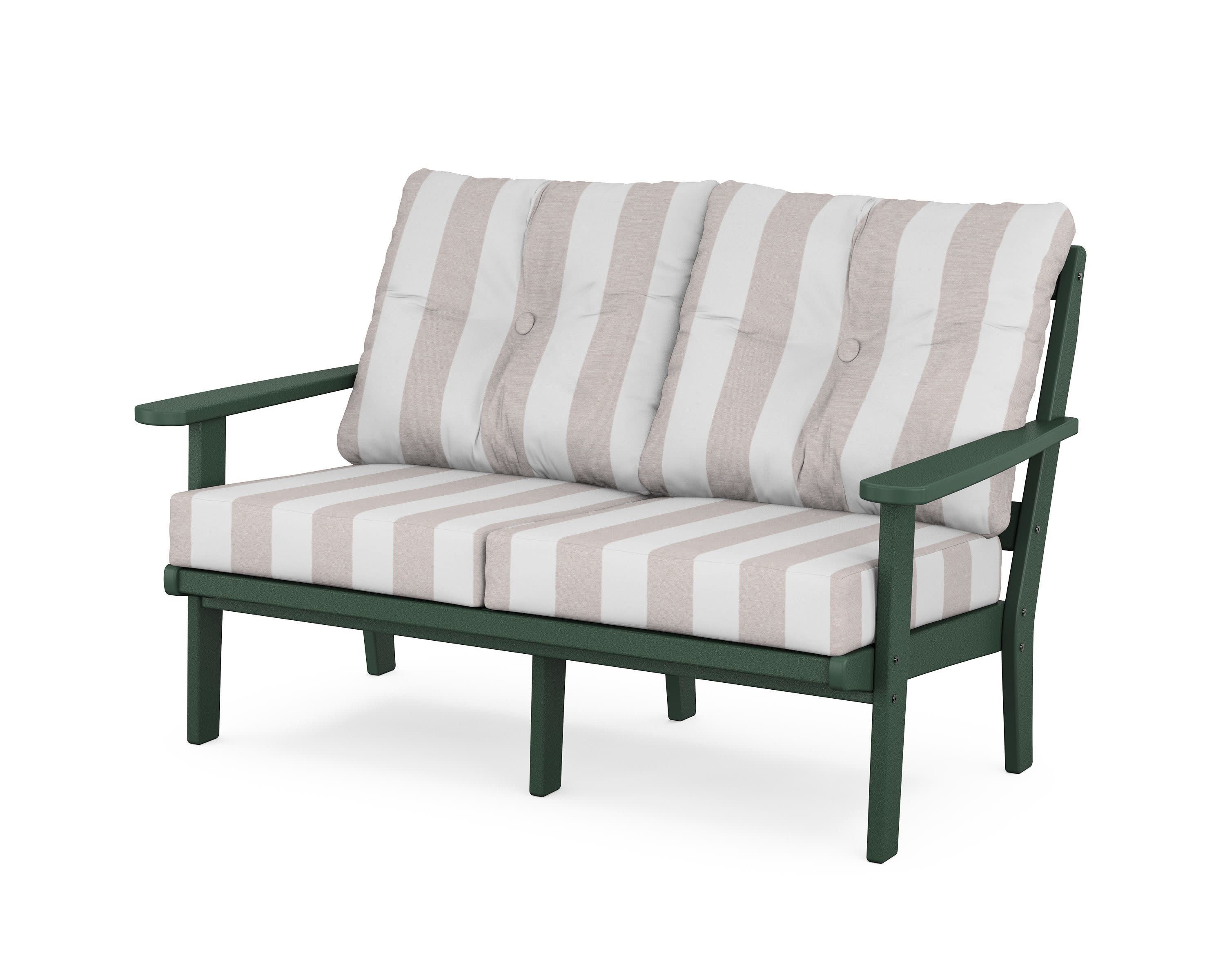 Mission Deep SeatingLoveseat in Green / Cabana Stripe Dune Burlap