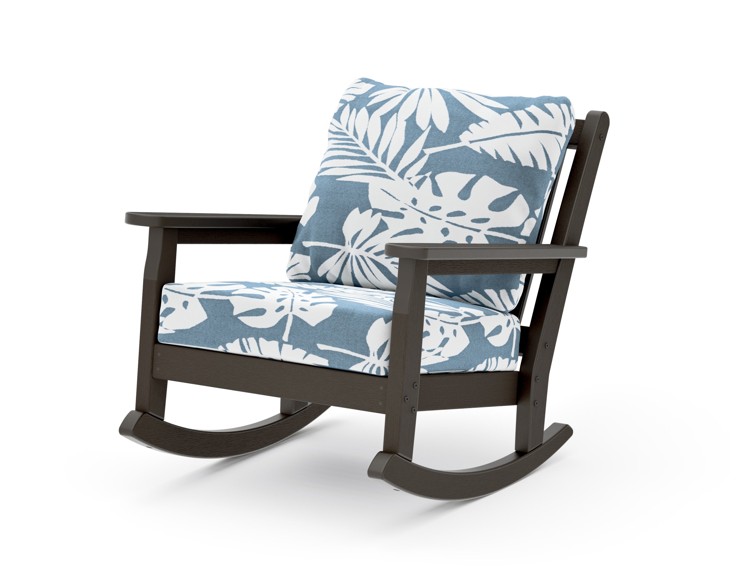 Chippendale Deep Seating Rocking Chair in Vintage Coffee / Leaf Sky Blue