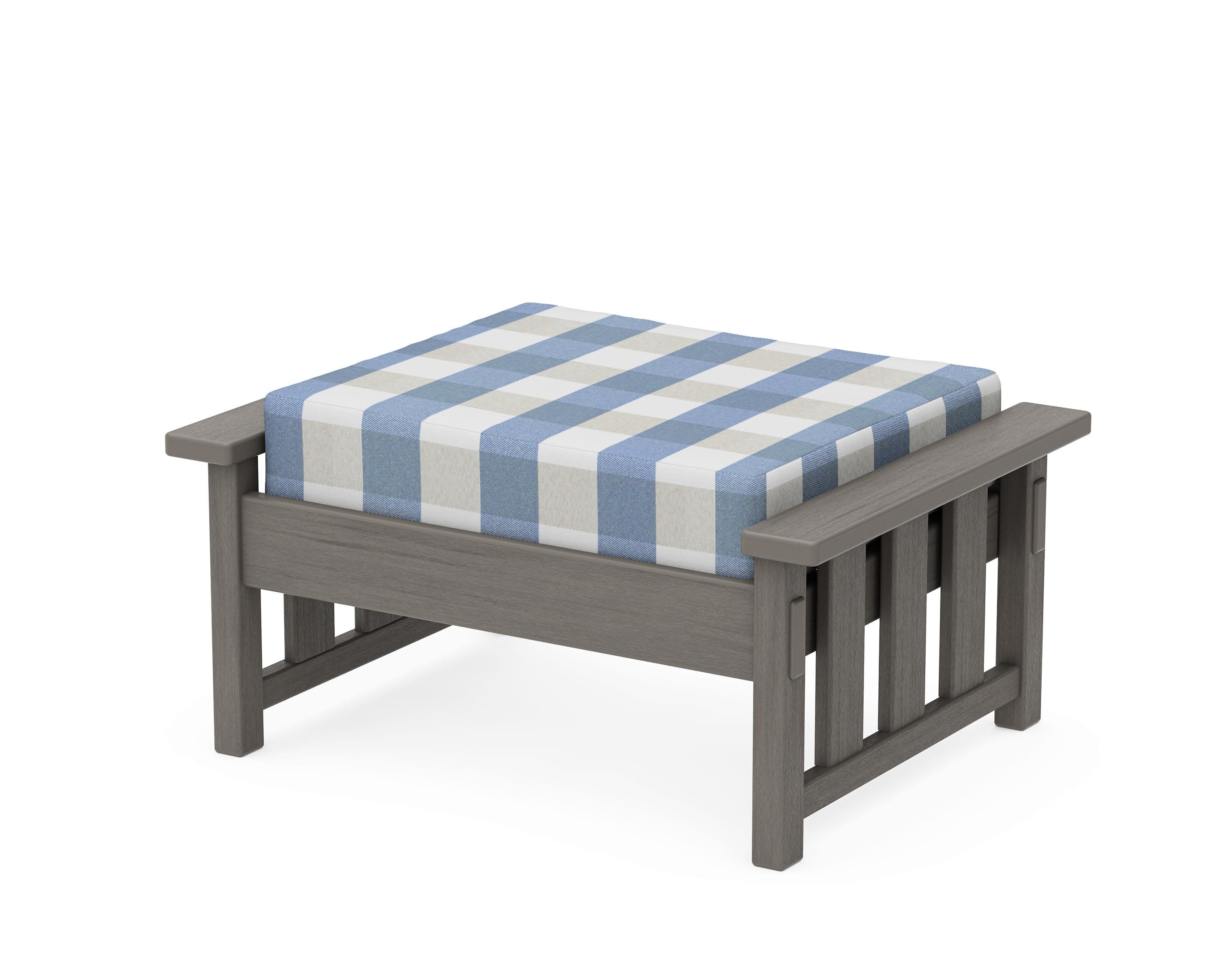 Acadia Deep Seating Ottoman in Driftwood / Buffalo Plaid Sky Blue