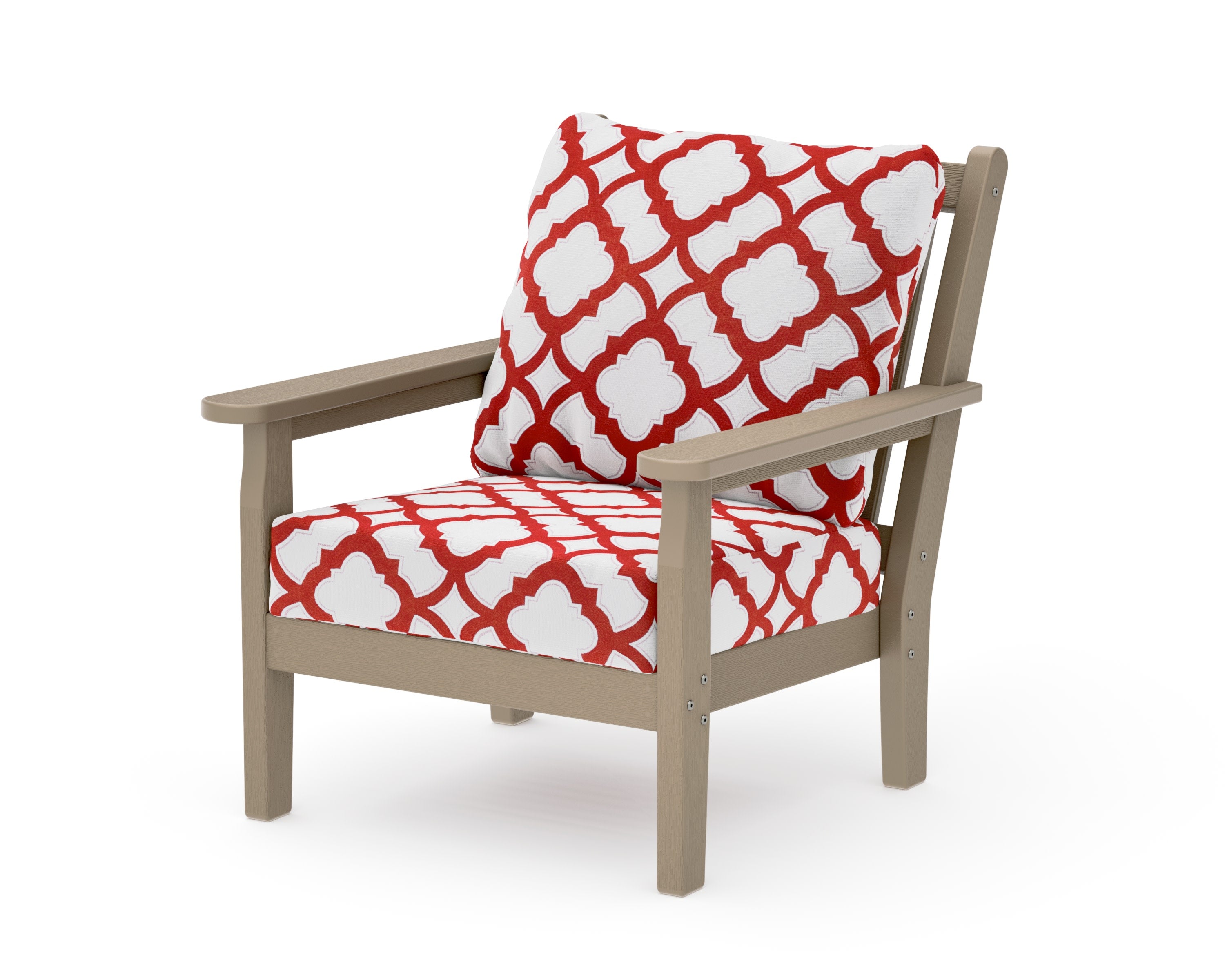 Chippendale Deep Seating Chair in Vintage Sahara / Trellis Crimson