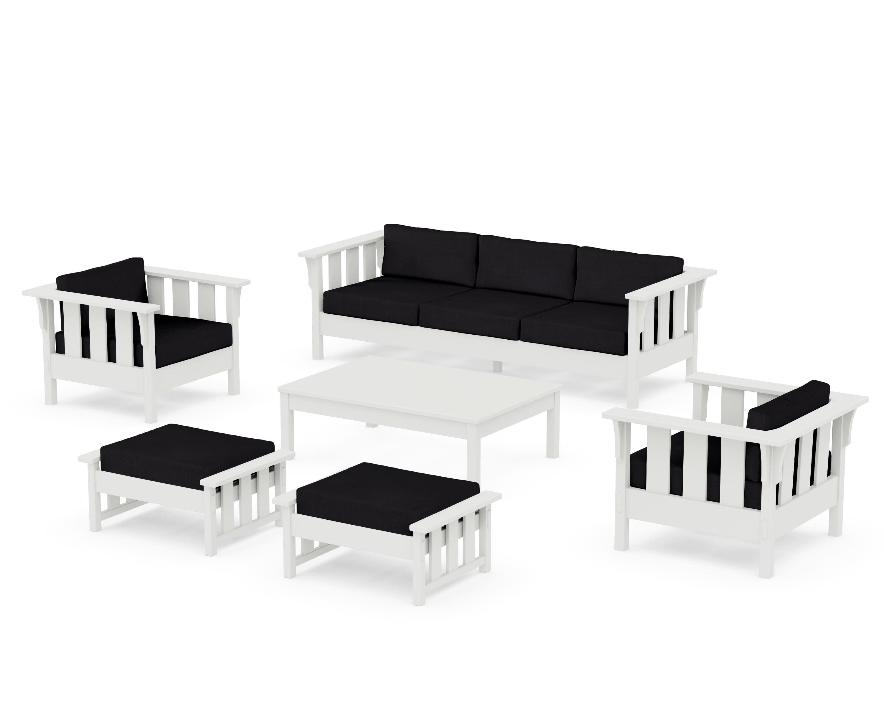 Acadia 6-Piece Lounge Sofa Set in Vintage White / Midnight Linen