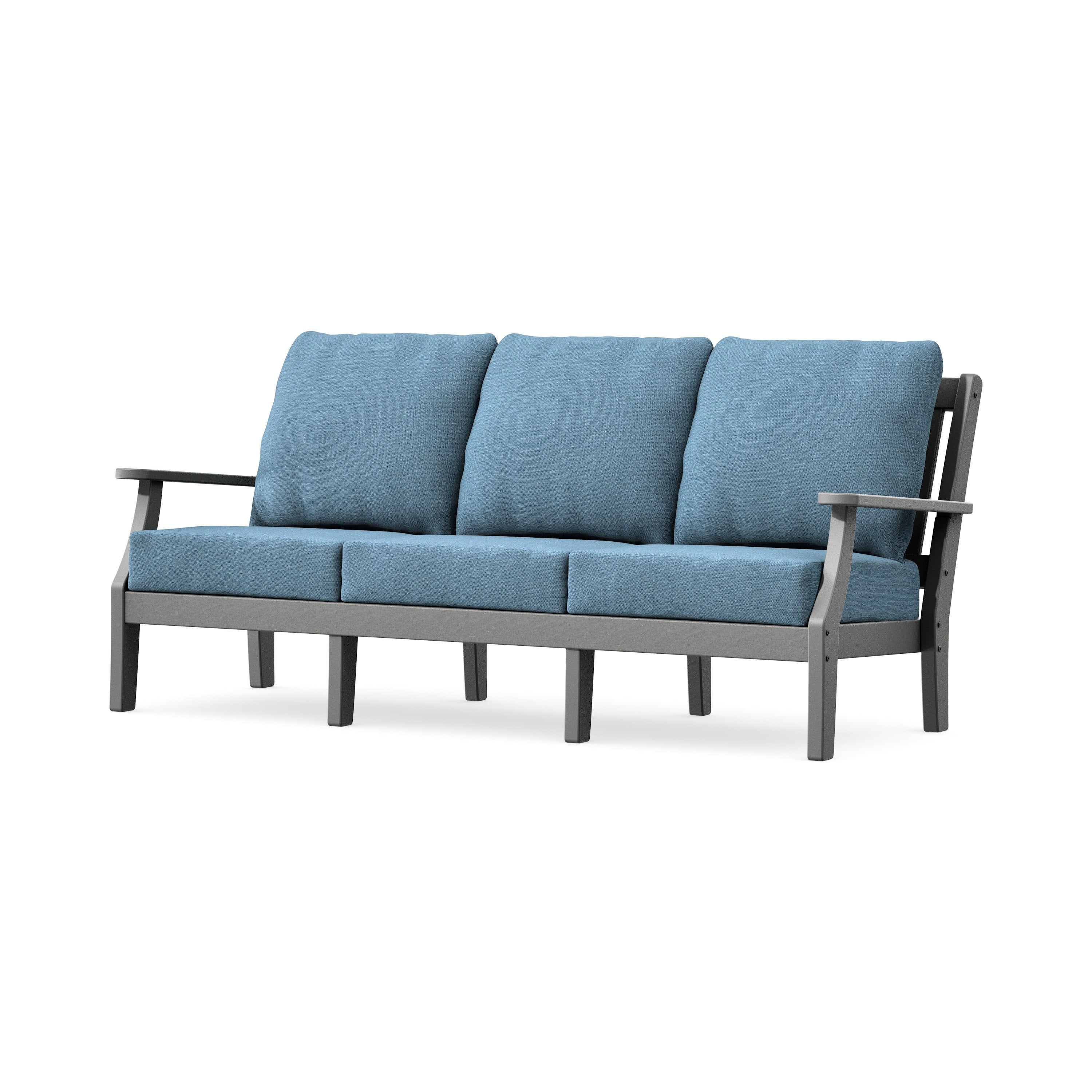 Chinoiserie Deep Seating Sofa in Slate Grey / Sky Blue
