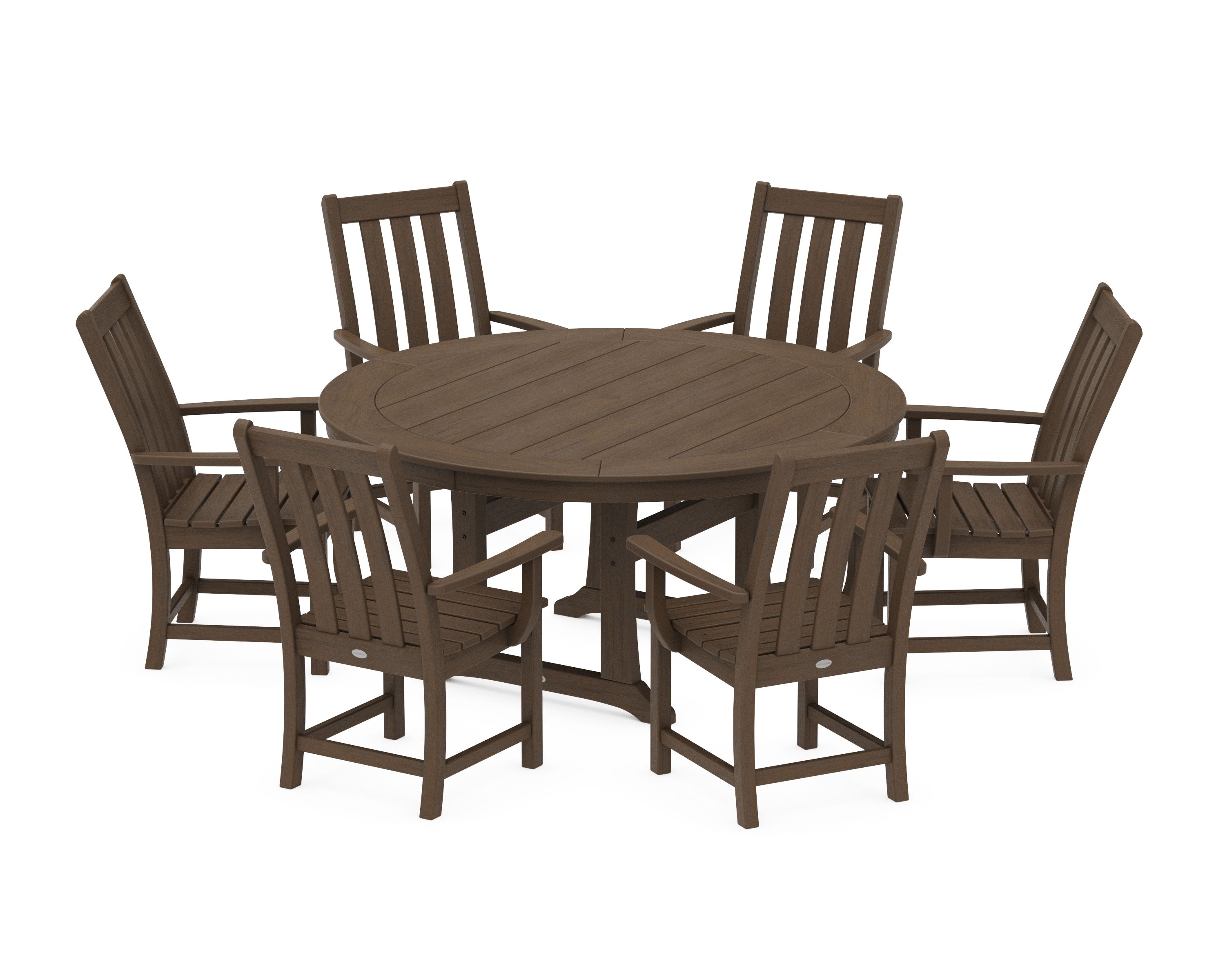 Vineyard 7-Piece Arm Chair Round Dining Set in Kona