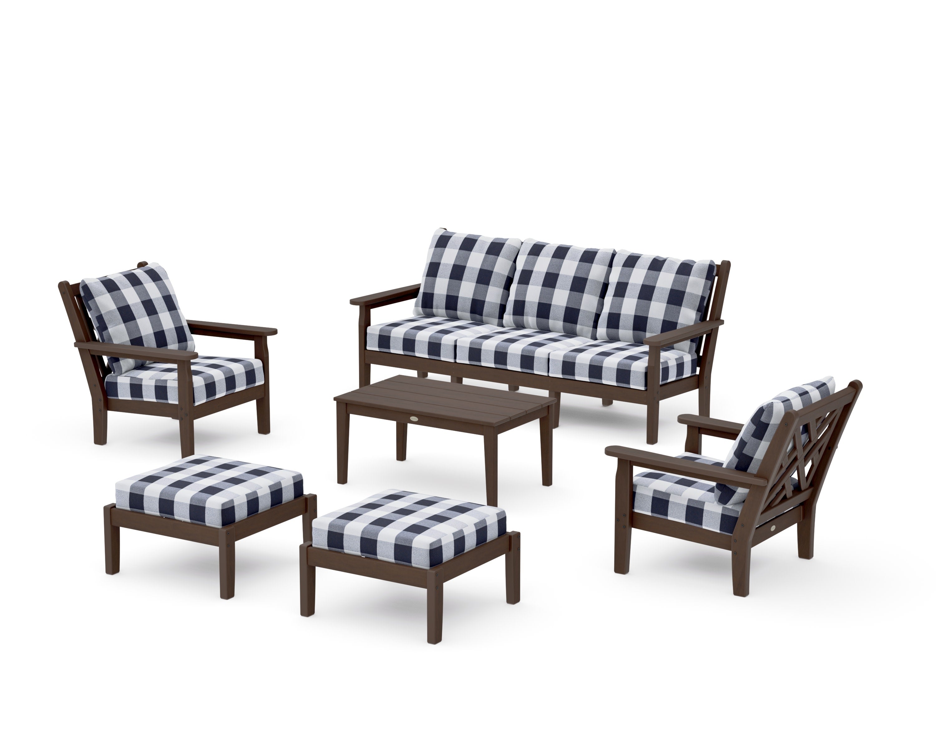 Chippendale 6-Piece Lounge Sofa Set in Kona / Buffalo Plaid Navy