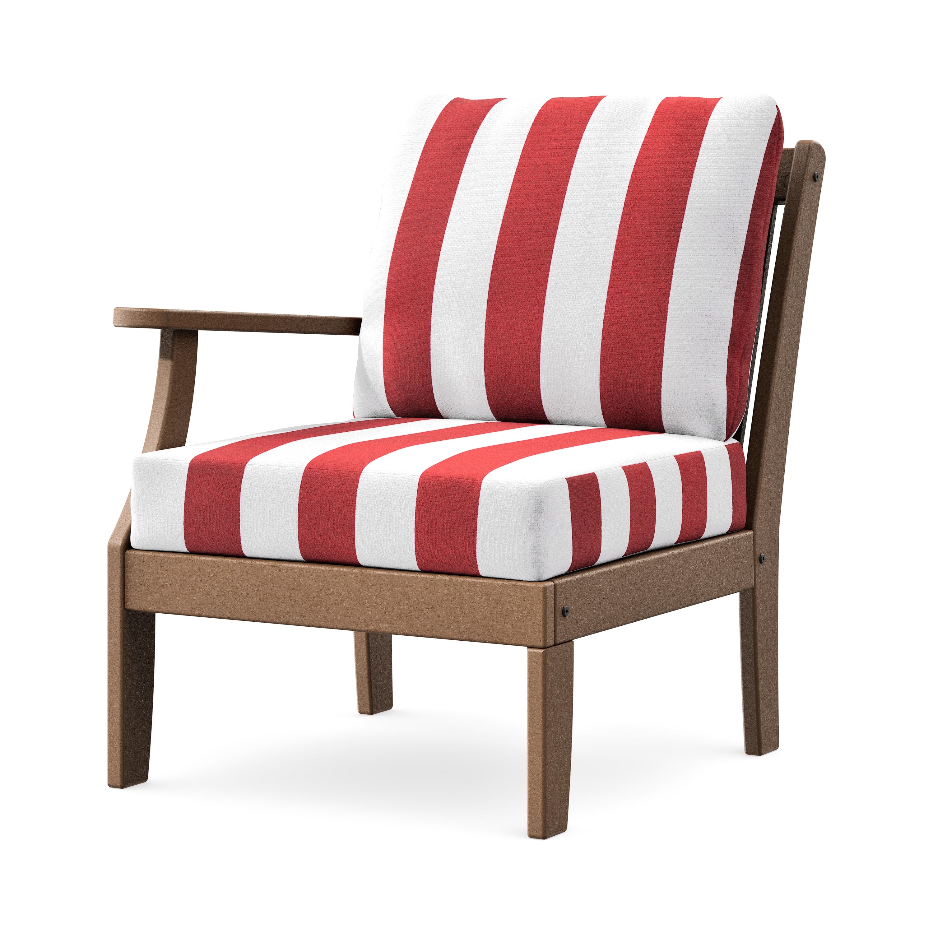 Braxton Modular Left Arm Chair in Teak / Cabana Stripe Crimson