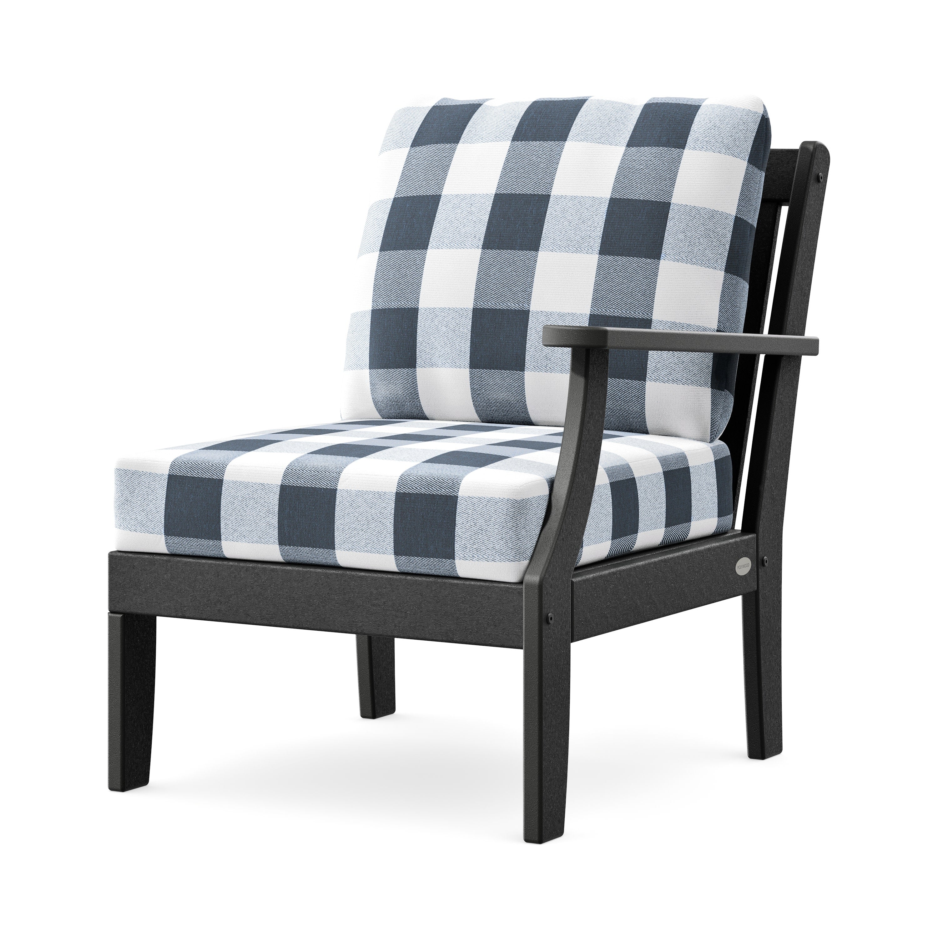 Braxton Modular Right Arm Chair in Black / Buffalo Plaid Marine Indigo