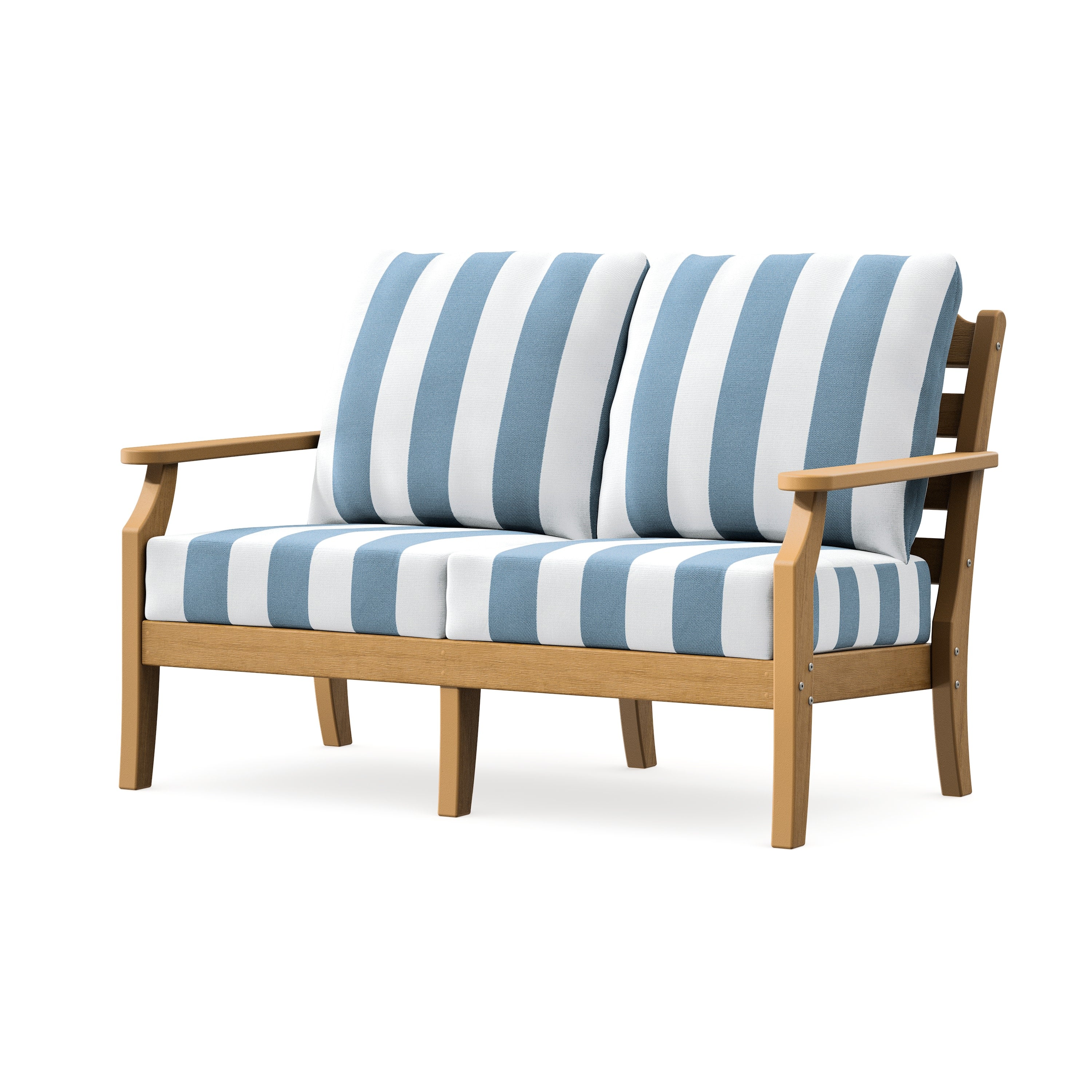 Savannah Deep Seating Loveseat in Natural / Cabana Stripe Sky Blue