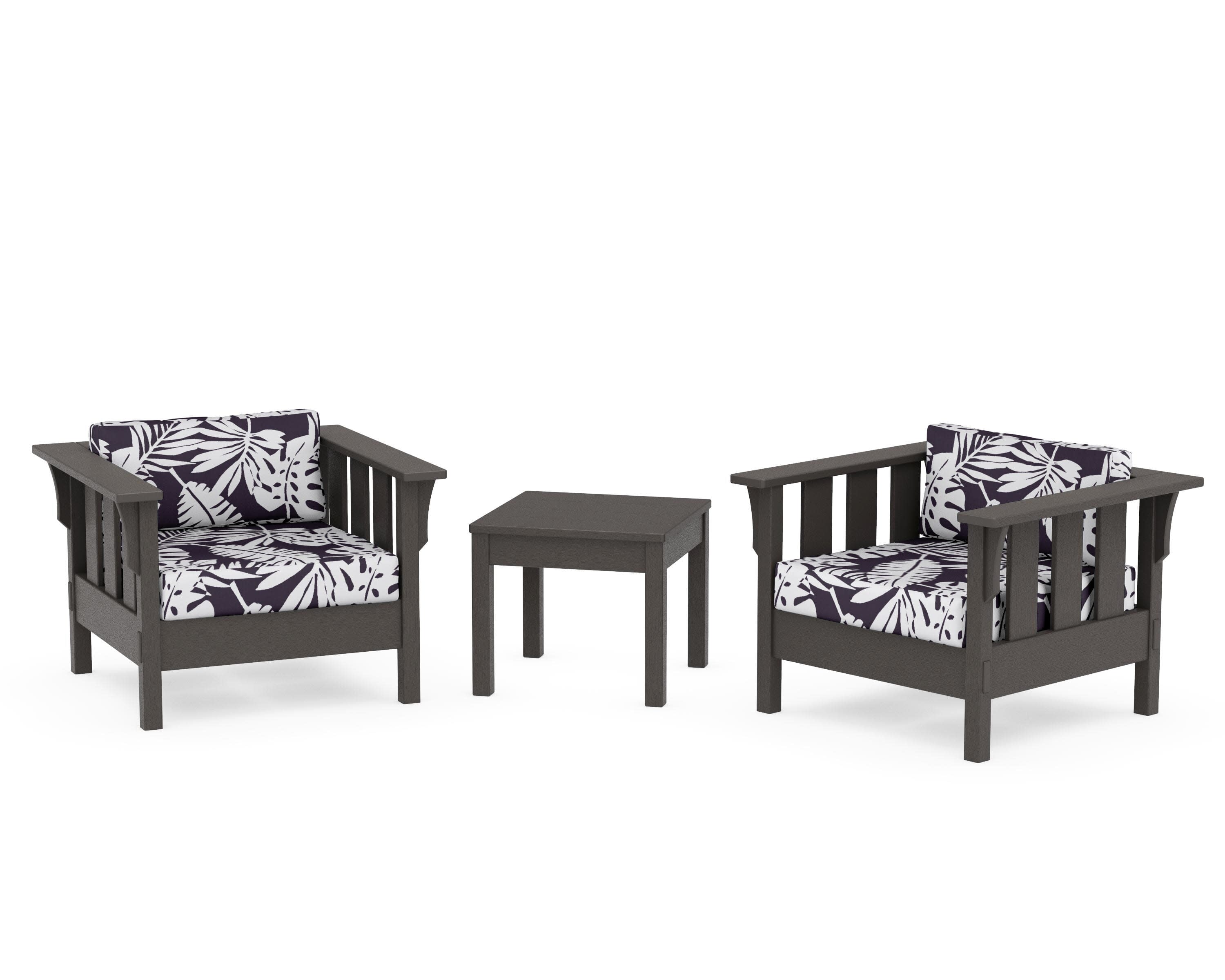 Acadia 3-Piece Deep Seating Set in Vintage Coffee / Leaf Navy