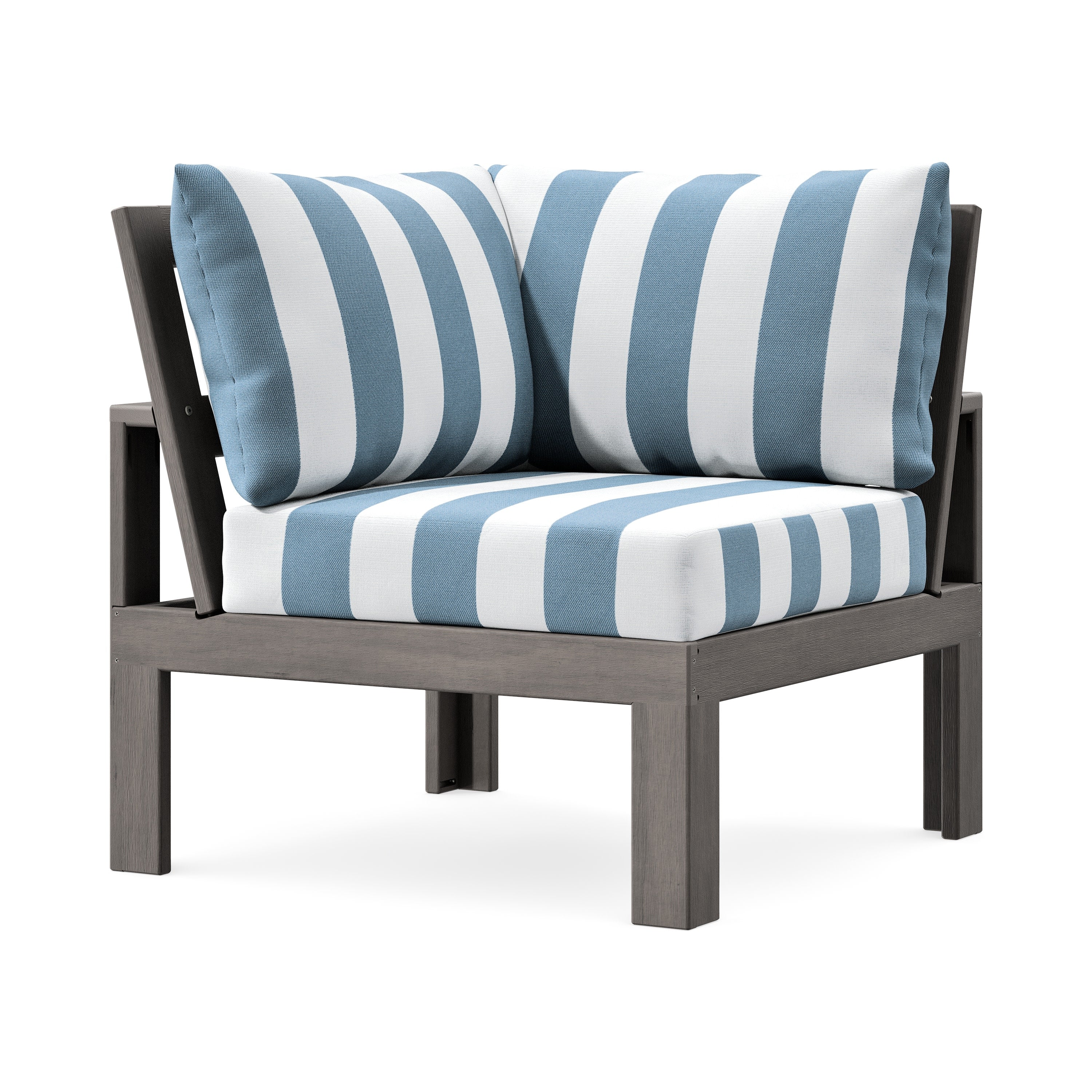 Modular Corner Chair in Driftwood / Cabana Stripe Sky Blue