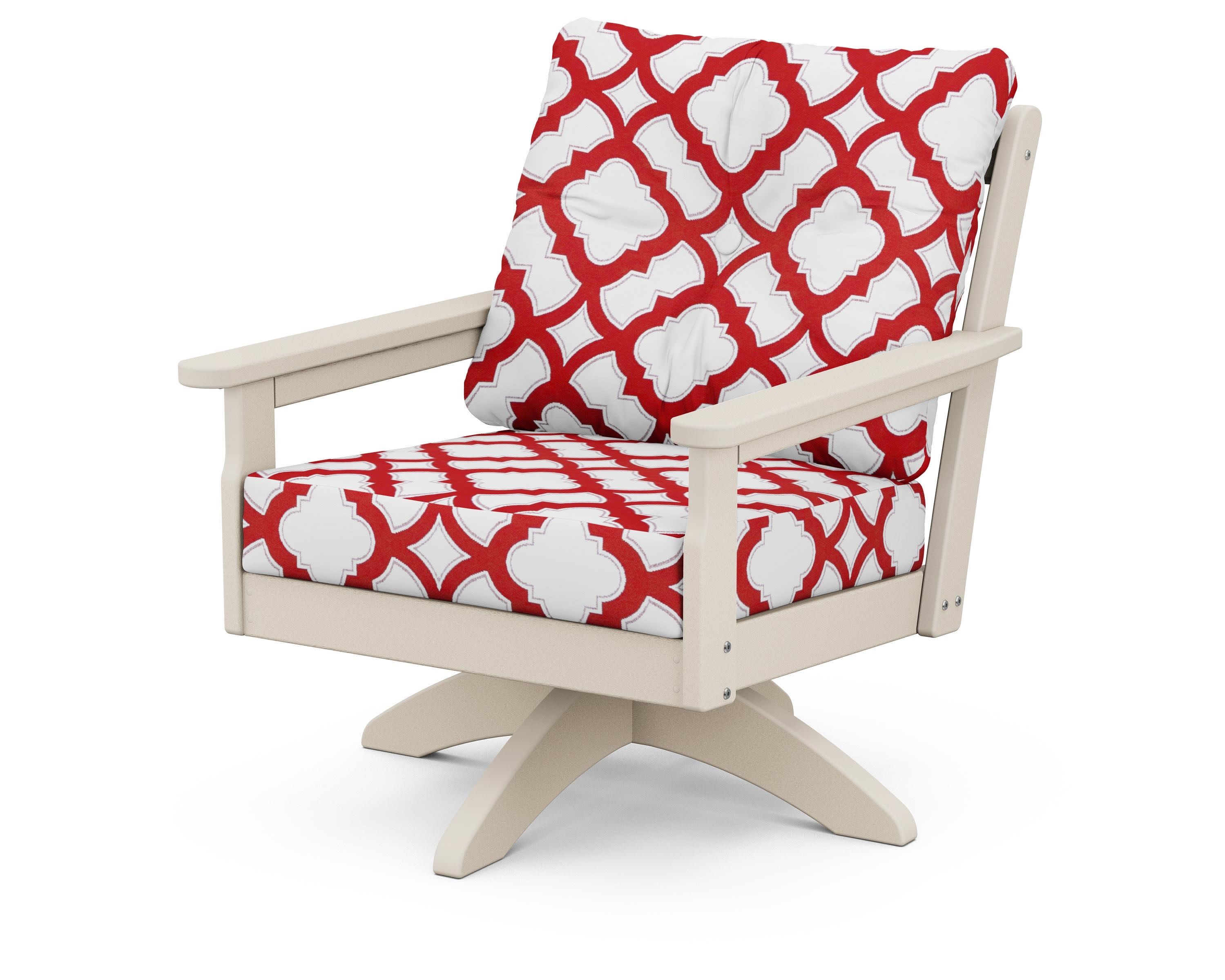 Vineyard Deep Seating Swivel Chair in Sand / Trellis Crimson