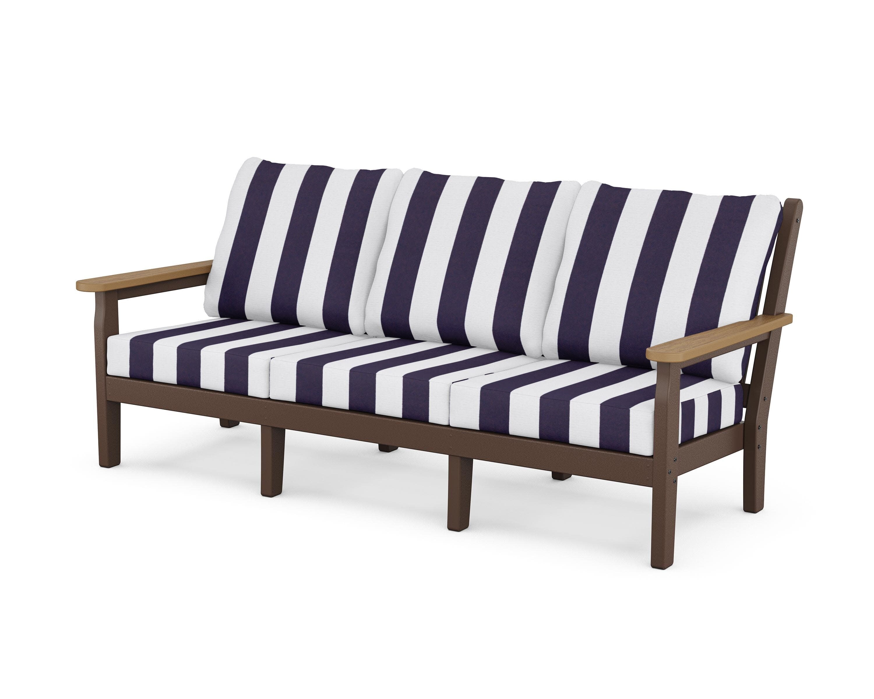 Chippendale Deep Seating Sofa in Mahogany / Natural / Cabana Stripe Navy