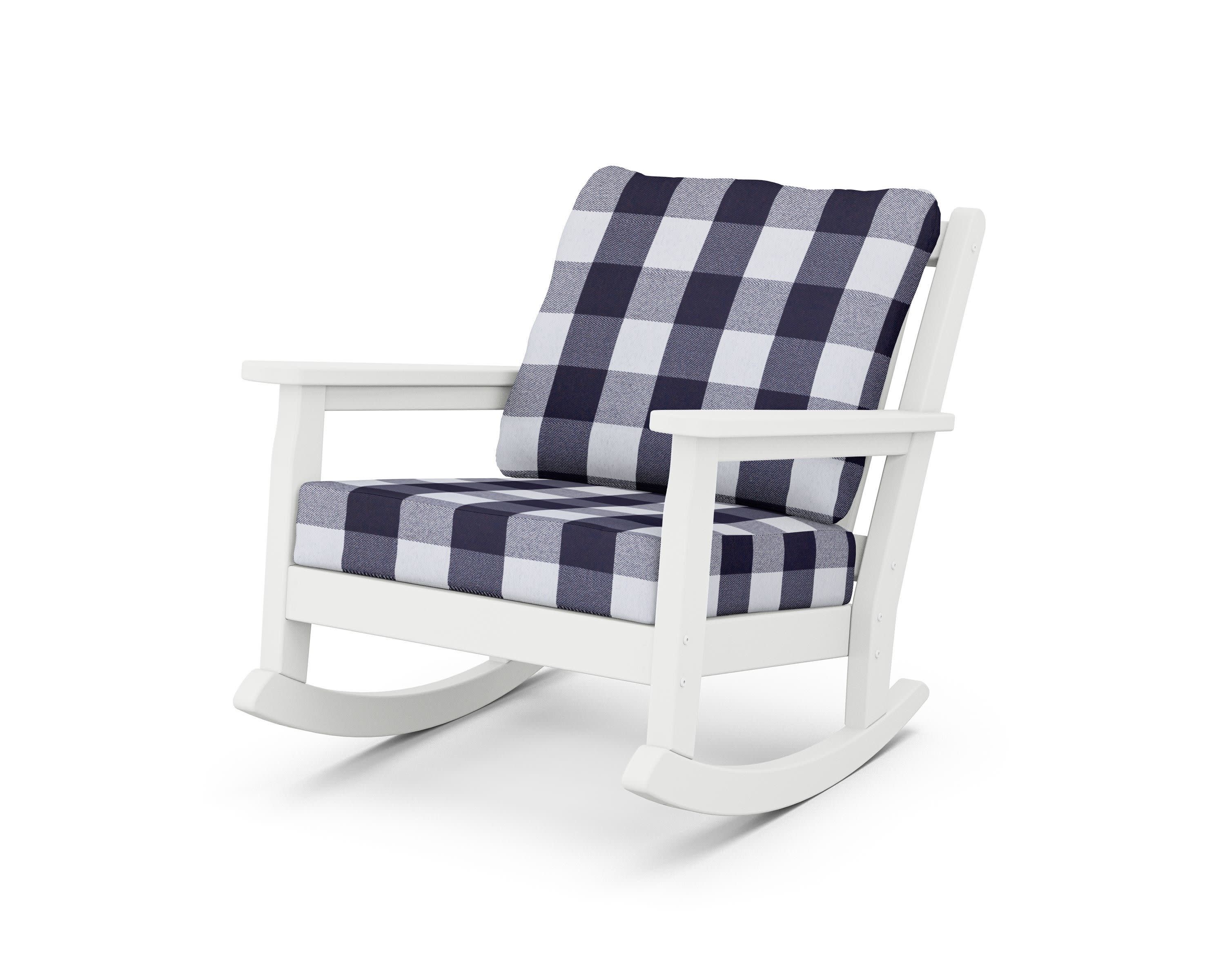 Chippendale Deep Seating Rocking Chair in White / Buffalo Plaid Navy