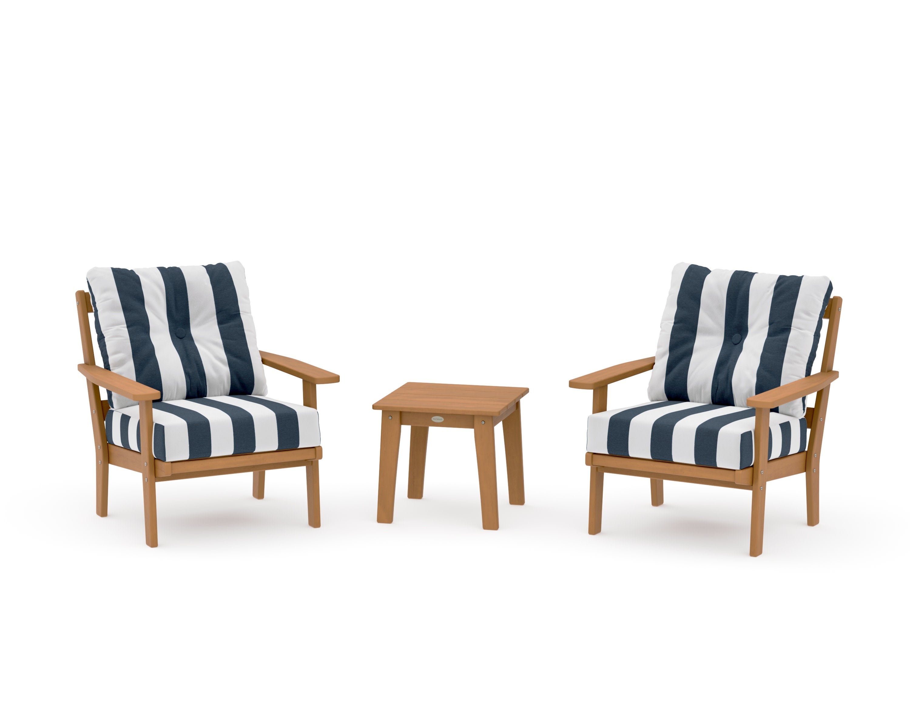 Prairie 3-Piece Deep Seating Set in Natural / Cabana Stripe Marine Indigo