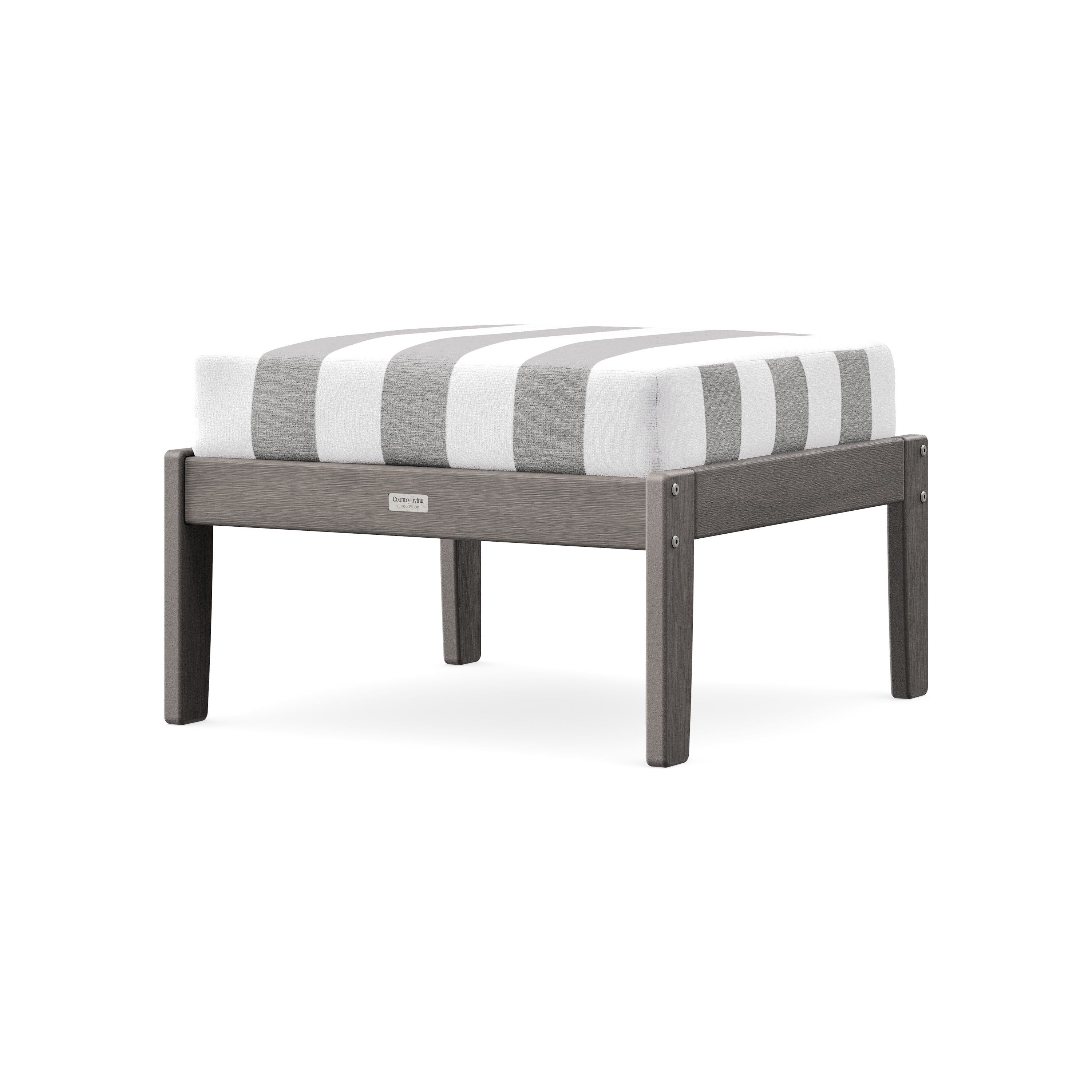 Cottage Deep Seating Ottoman in Driftwood / Cabana Stripe Grey Mist