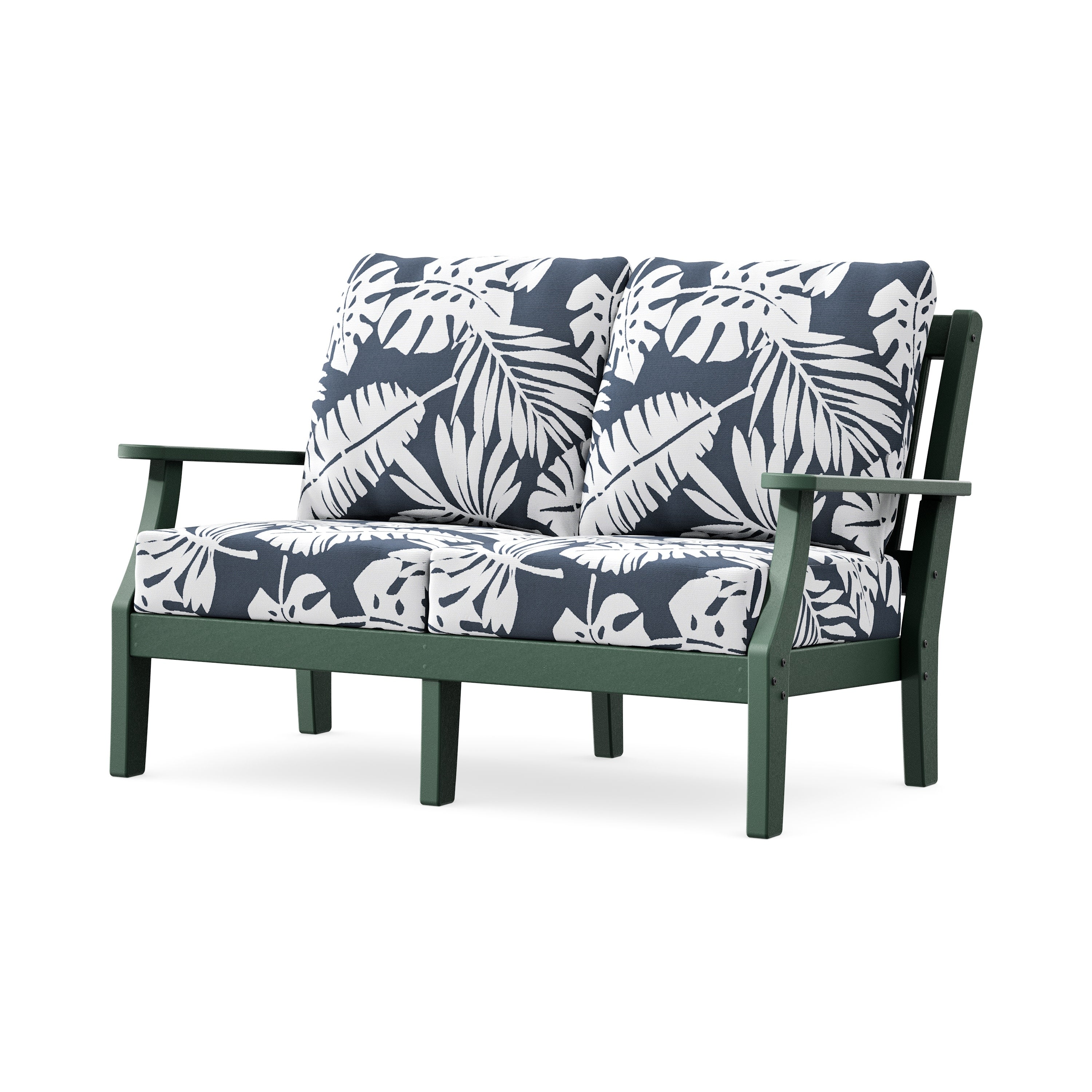 Chinoiserie Deep Seating Loveseat in Green / Leaf Marine Indigo
